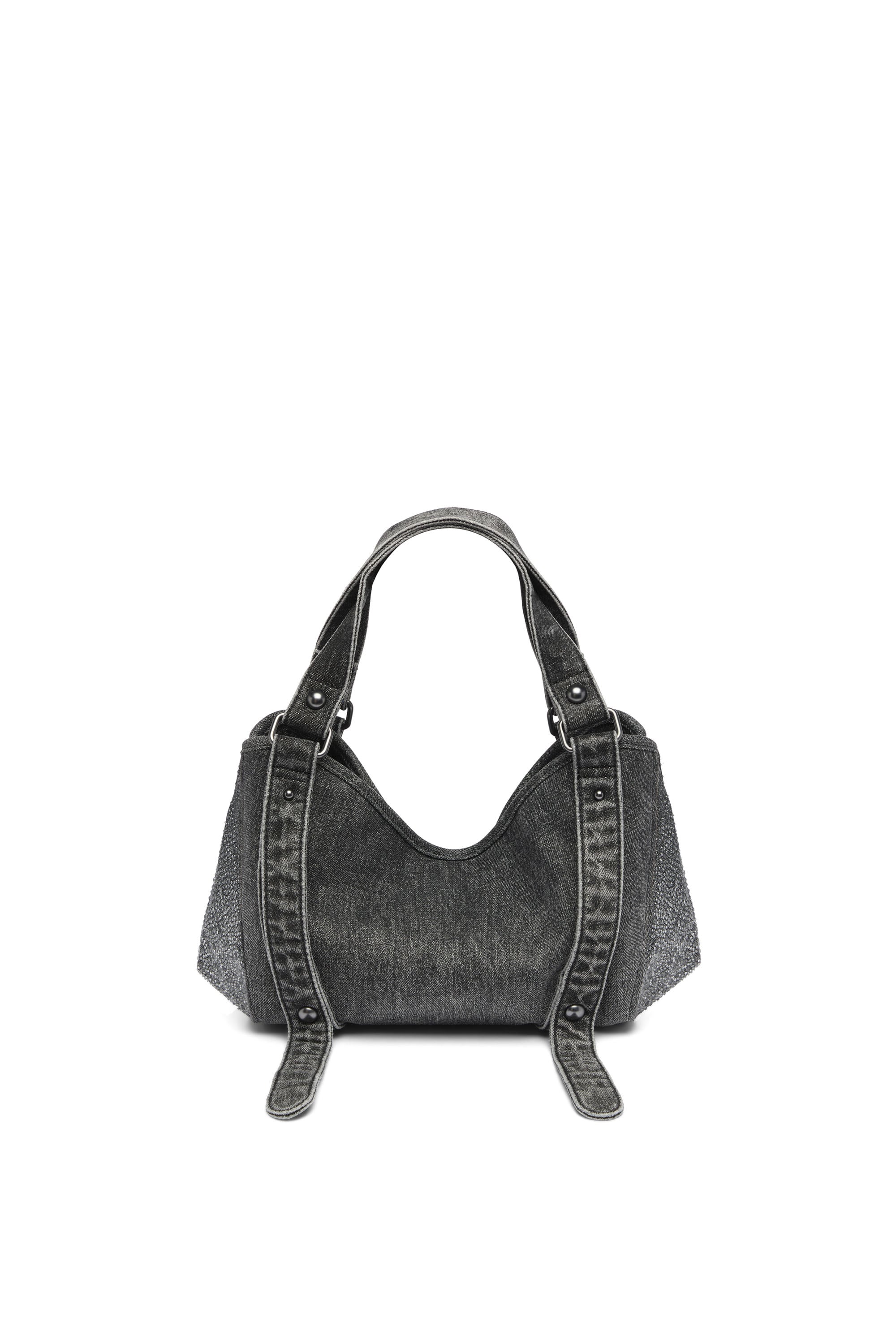 Diesel - D-ONE TOPHANDLE S, Damen D-One-Small Henkeltasche aus solarisiertem Denim mit Kristallen in Schwarz - 3