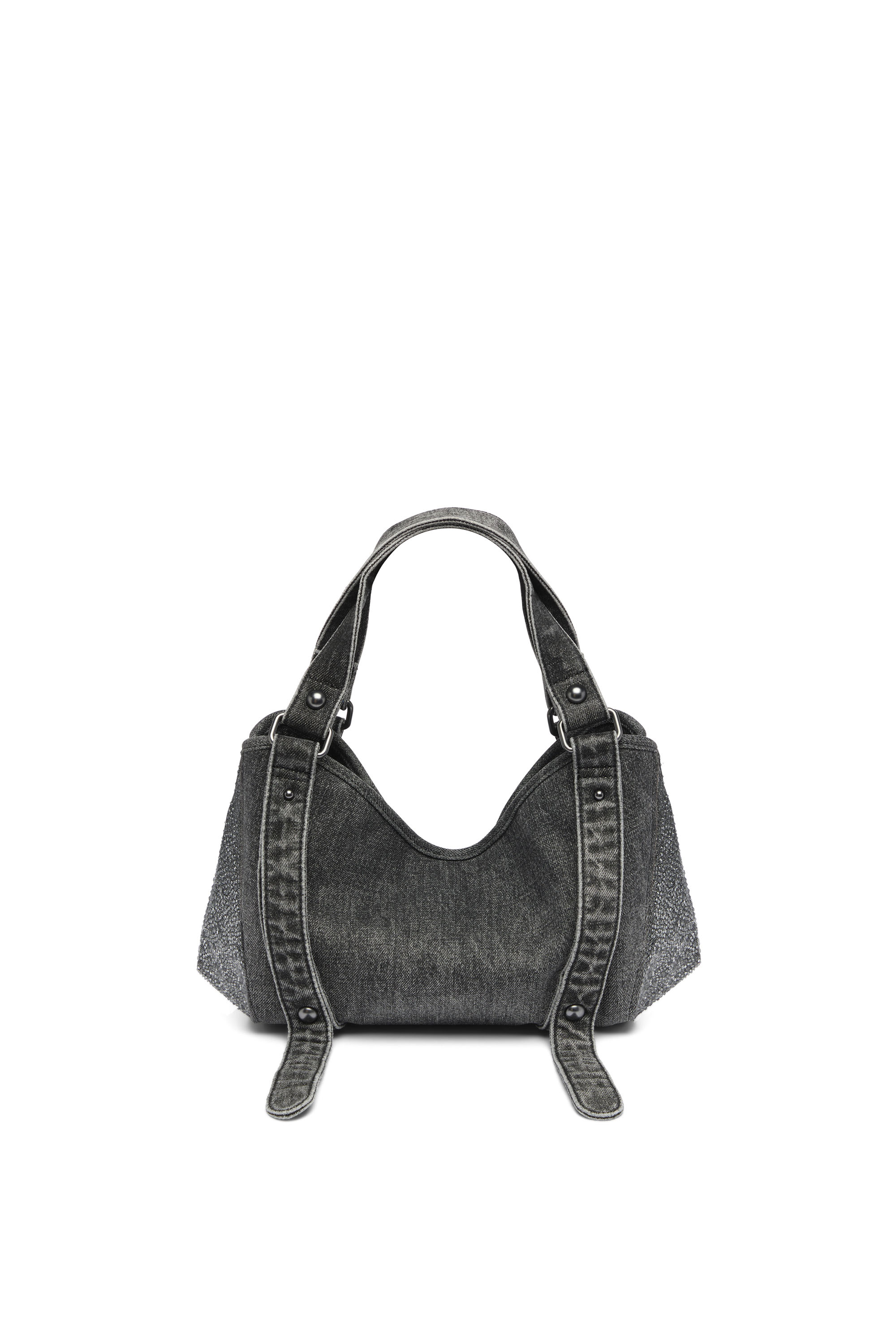 Diesel - D-ONE TOPHANDLE S, Damen D-One-Small Henkeltasche aus solarisiertem Denim mit Kristallen in Schwarz - 2