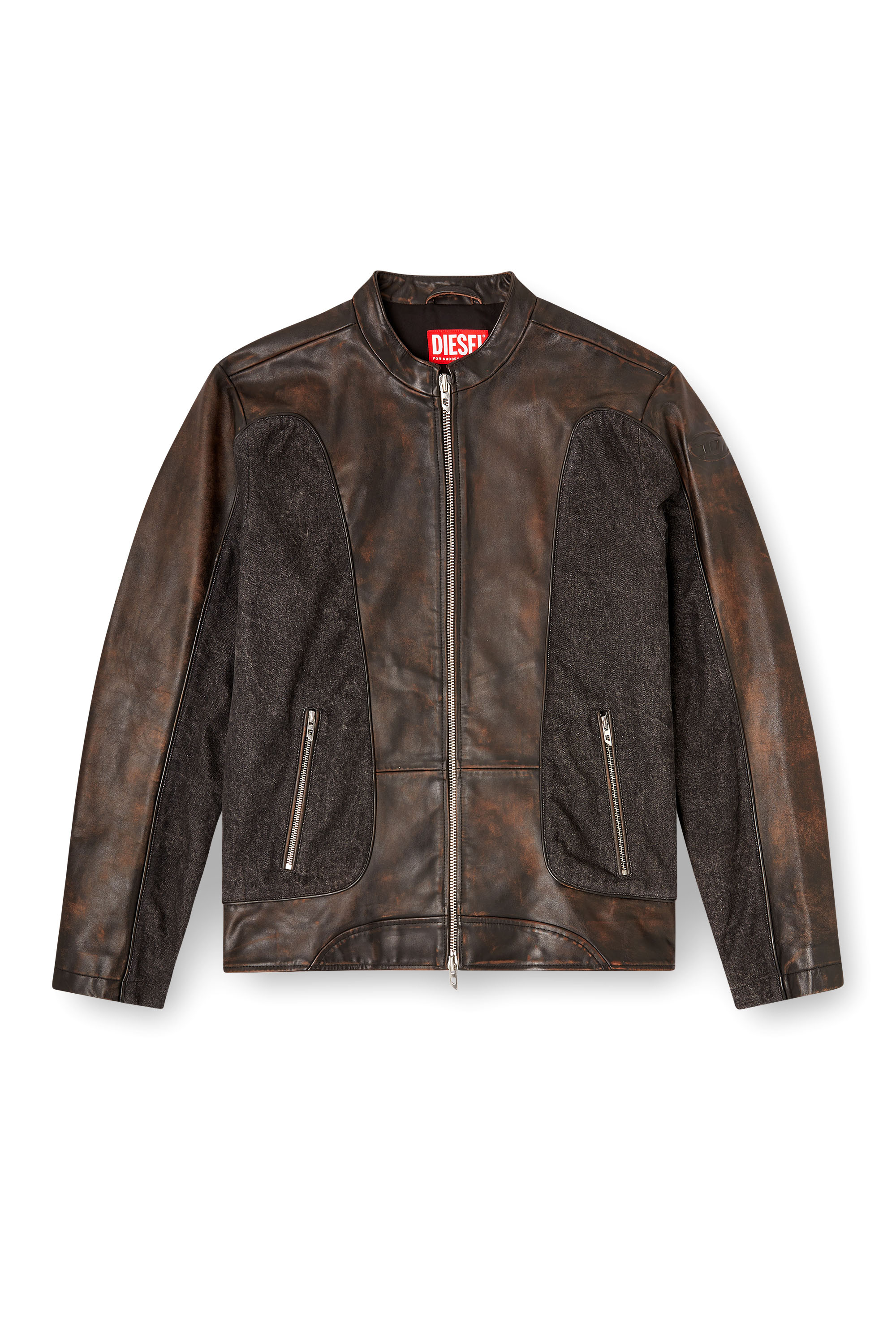 Diesel - L-KRILL-DNM, Herren Jacke im Bikerstil mit Paspelierung aus Leder und Denim in null - 3