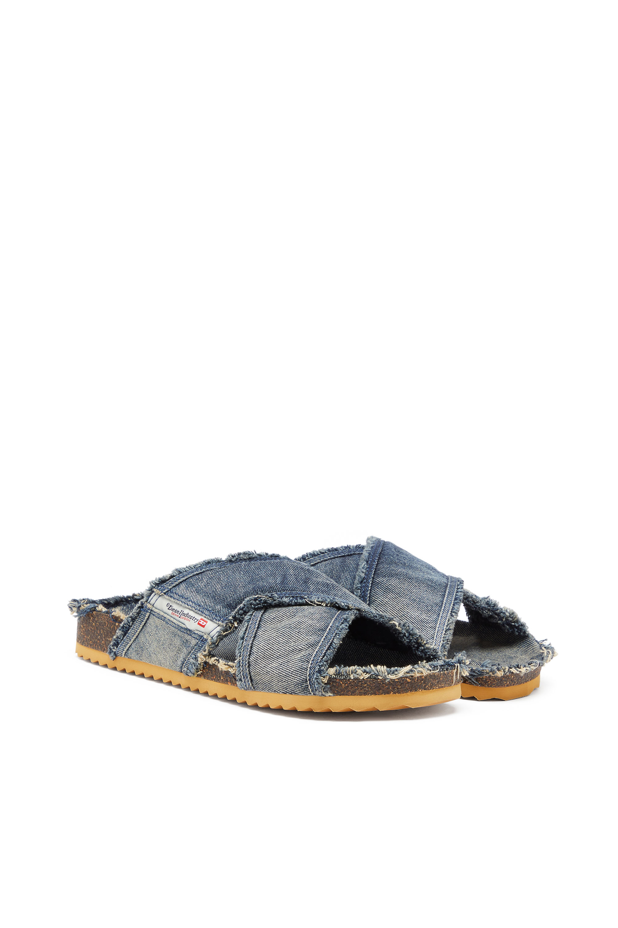 Diesel - D-WOODSTOCK CROSS, Herren D-Woodstock-Crossover-Slides in ausgefranstem Denim in Mittelblau - 2