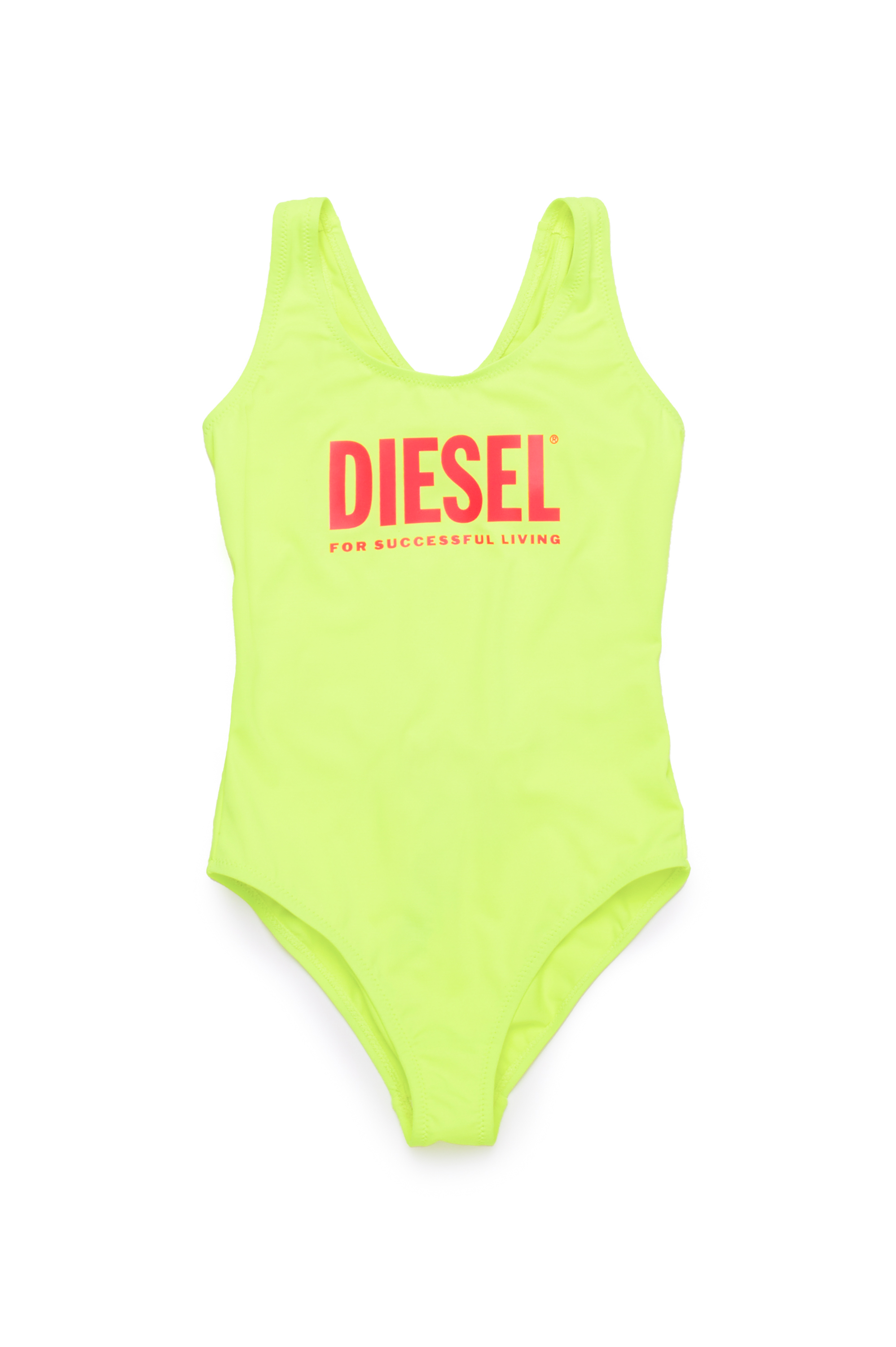 Diesel - MIATIS, Damen Rückenfreier Badeanzug mit Logo-Print in Neongelb - 1