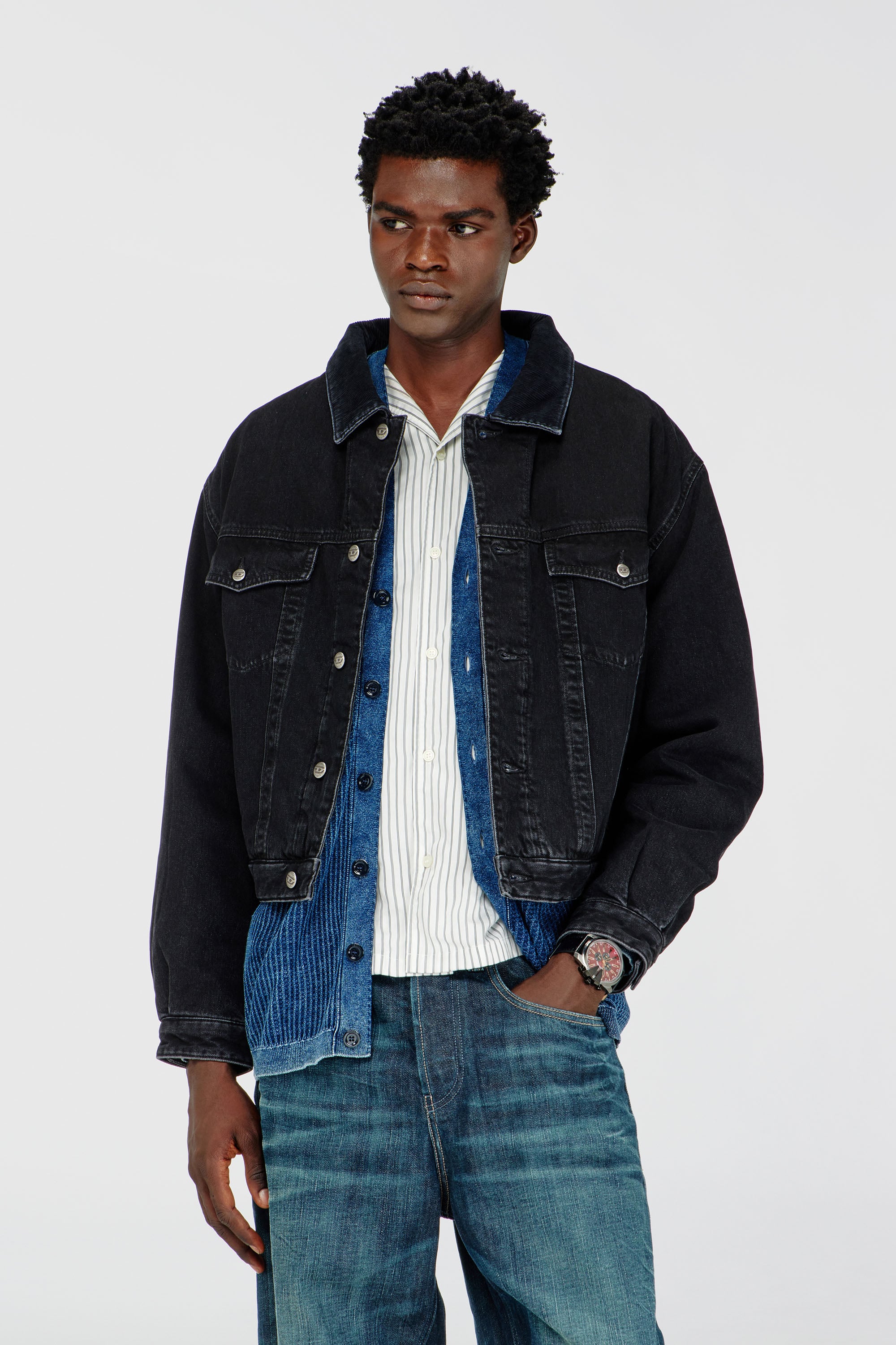 Diesel - D-RANGER-T, Unisex Gesteppte Truckerjacke aus Denim in Schwarz - 1