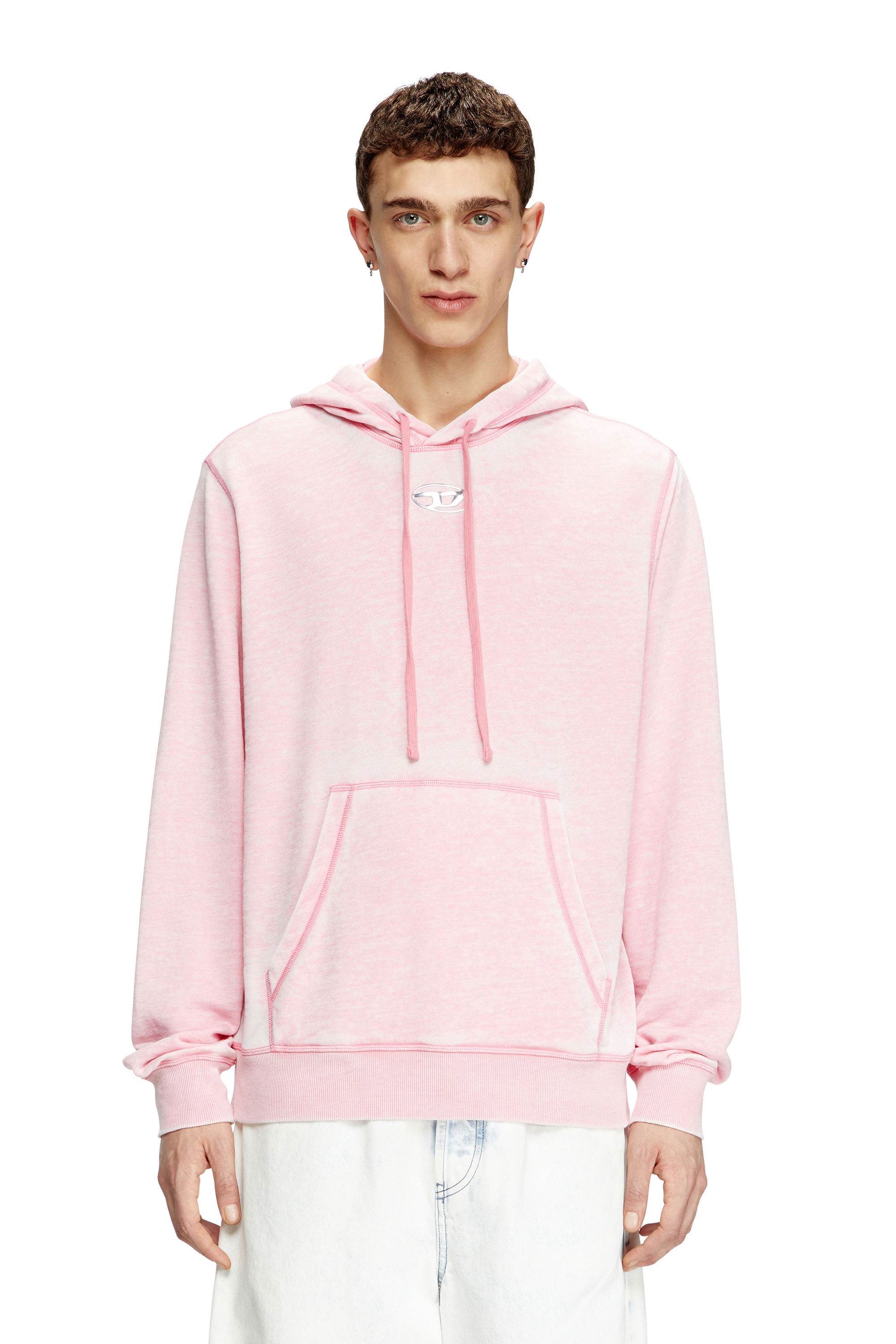 Diesel - S-GINN-HOOD-PAK, Herren Burnout-Hoodie mit Logo aus Metall in Rosa - 3