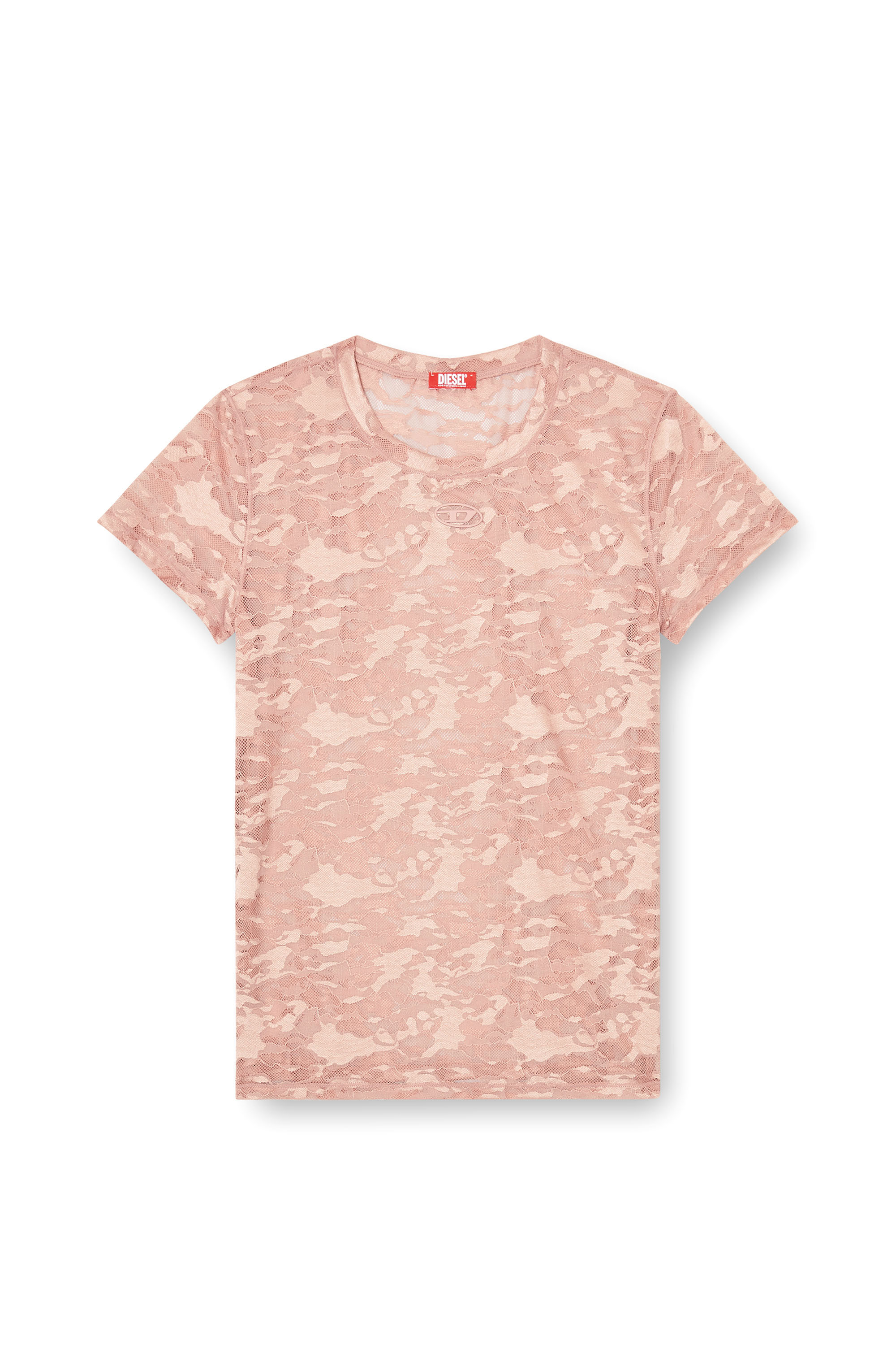 Diesel - KASIA-UTLT, Damen T-Shirt mit Camouflage-Spitze in Fleischfarben - 4