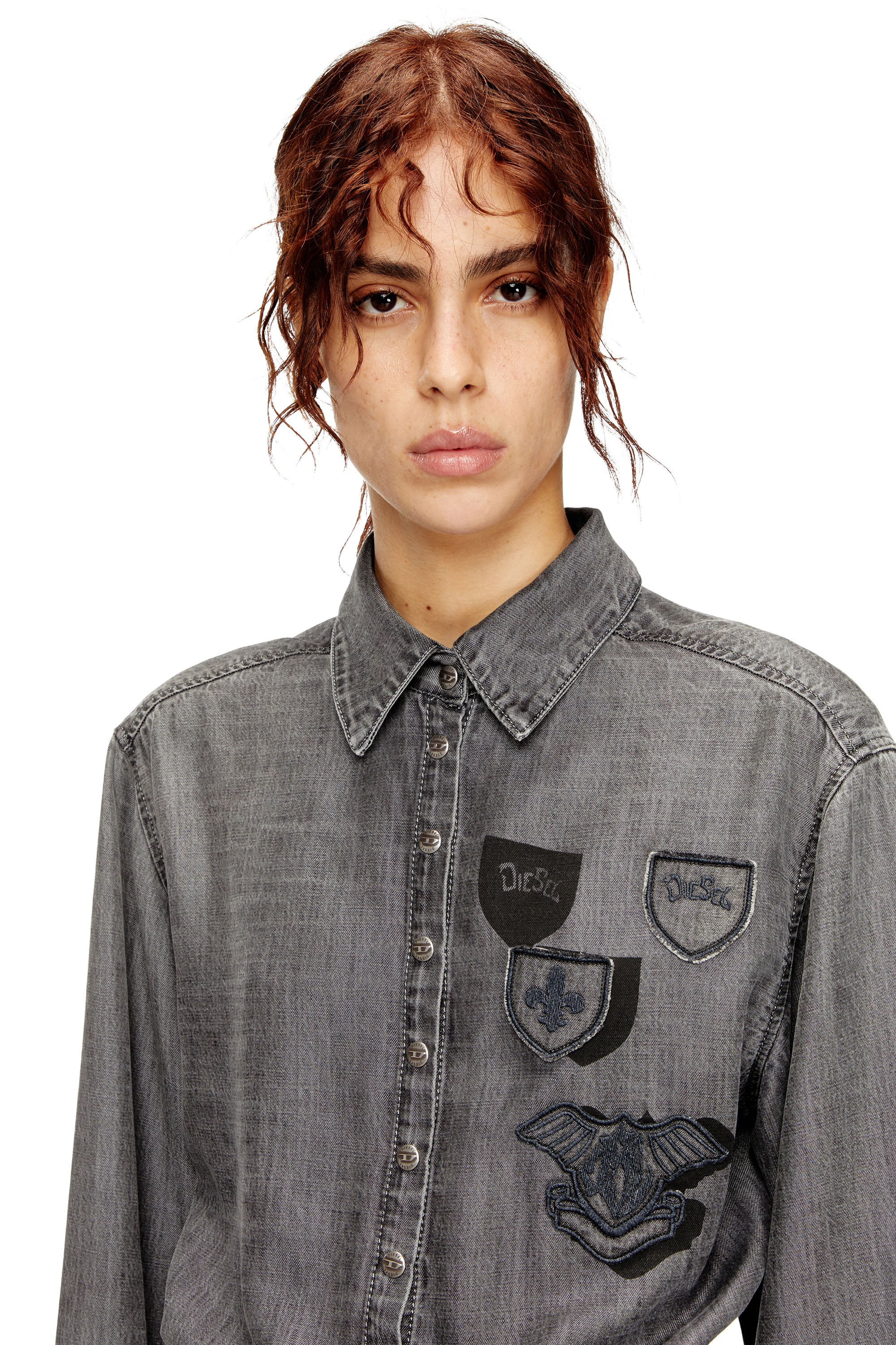 Diesel - DE-DREVIA-S, Damen Jeanskleid mit Stickaufn&auml;hern in Grau - 4