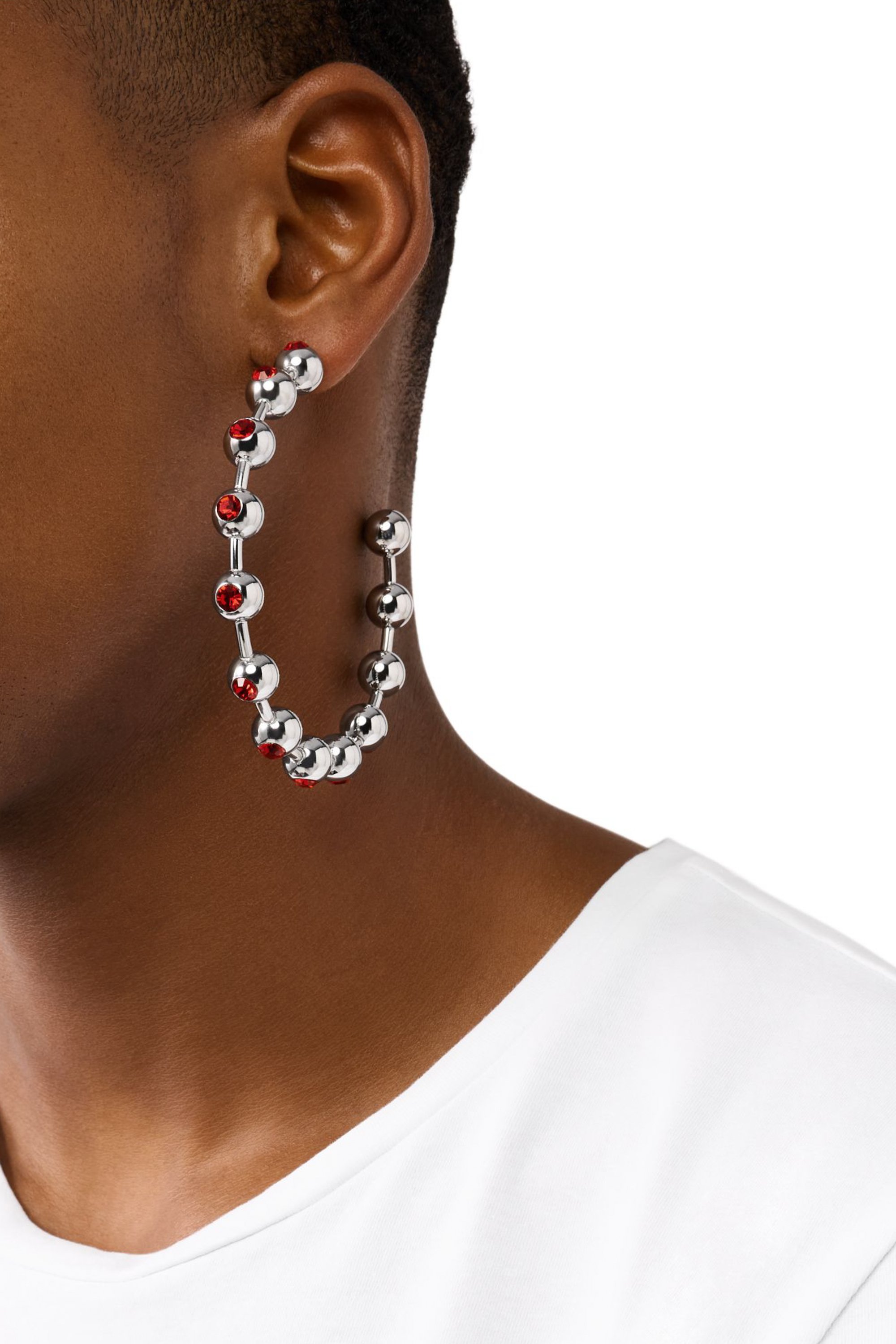 Diesel - DX1560040 JEWEL, Unisex's Stainless Steel Hoop Earrings in Silver/Red - 3