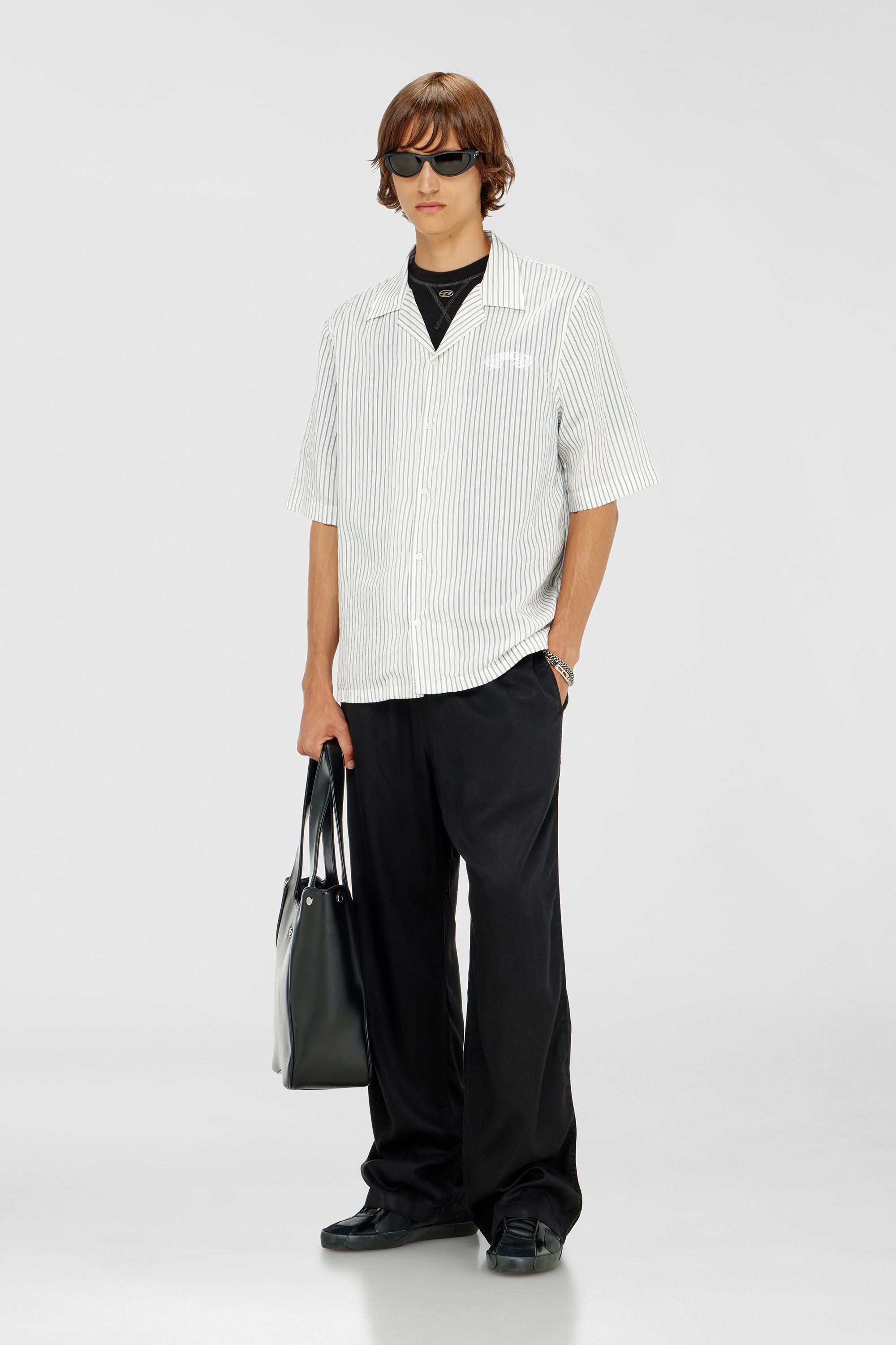 Diesel - P-DREYER-C, Herren Hose mit Tunnelzug aus verblasstem Twill in Schwarz - 1