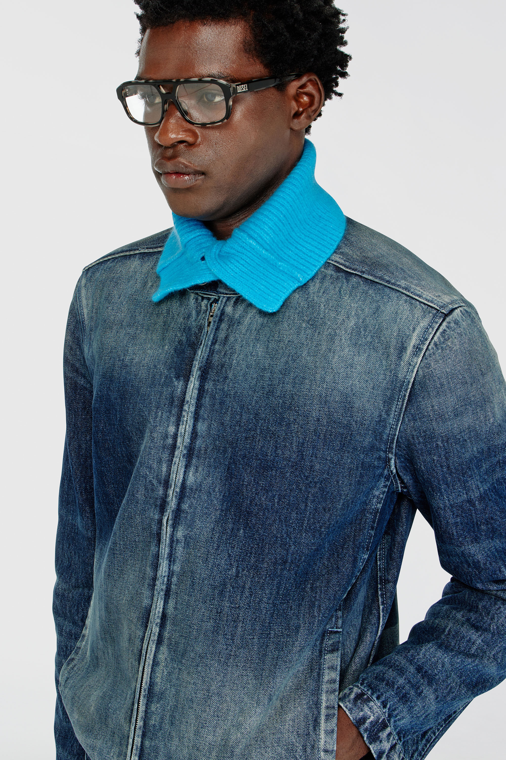 Diesel - D-GLORY-FSJ, Herren Jeansjacke im Biker-Stil aus denim in Dunkelblau - 5