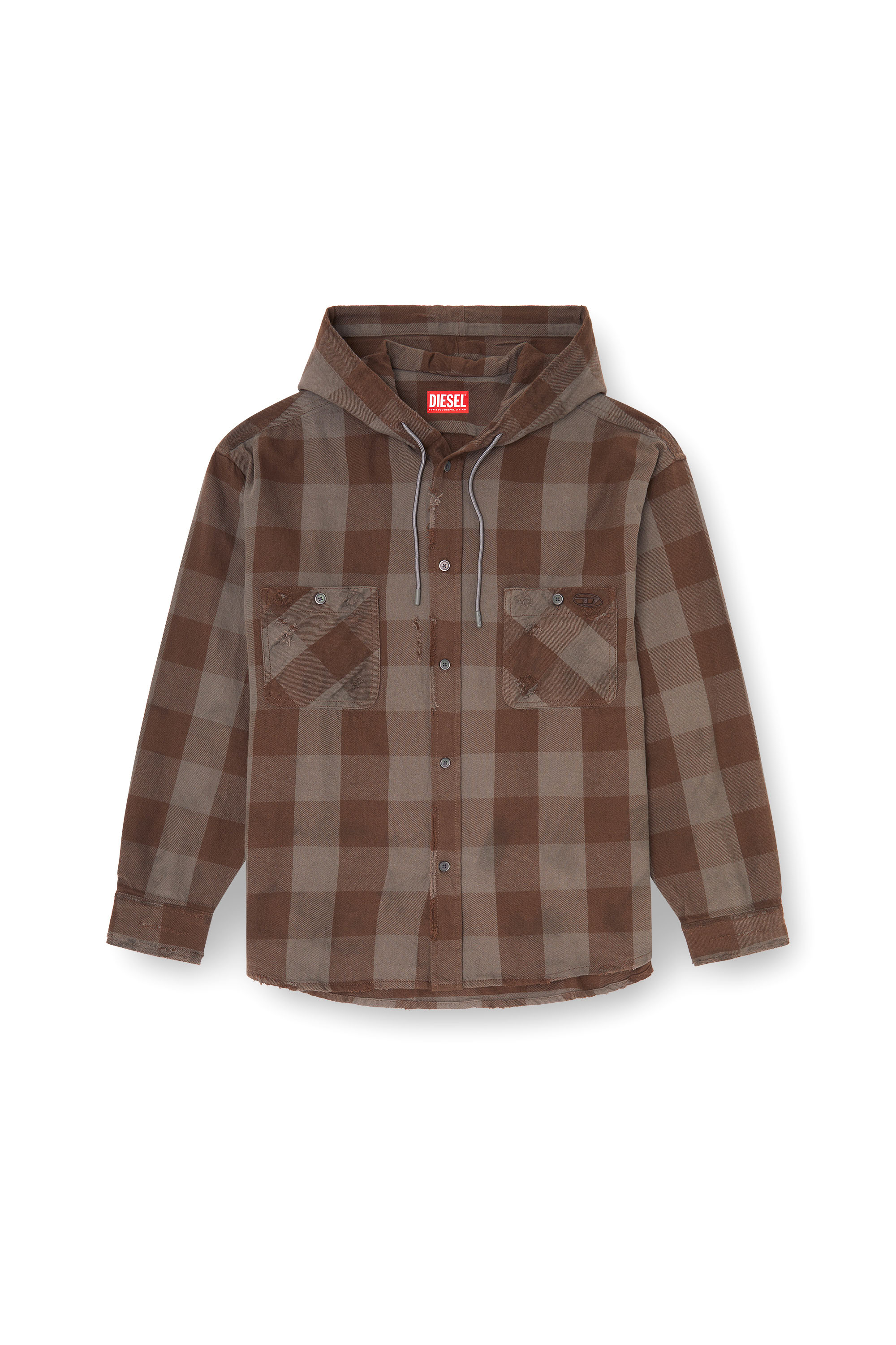 Diesel - S-DRUM-HOODY, Herren Kapuzenshirt aus distressed kariertem Flanell in null - 2