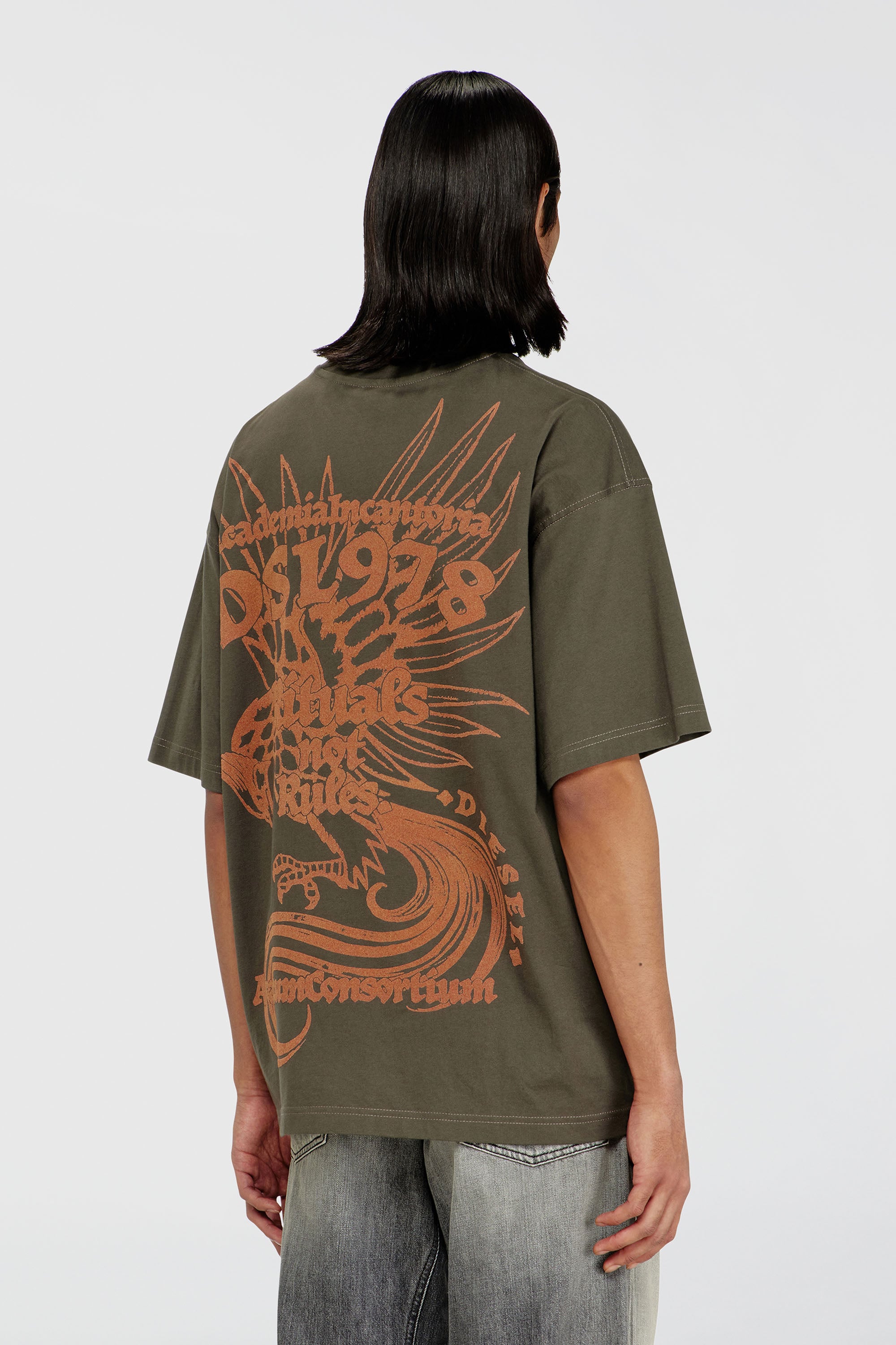 Diesel - T-BOXT-AA11, Herren Jersey-T-Shirt mit Flockprint in Armeegr&uuml;n - 4