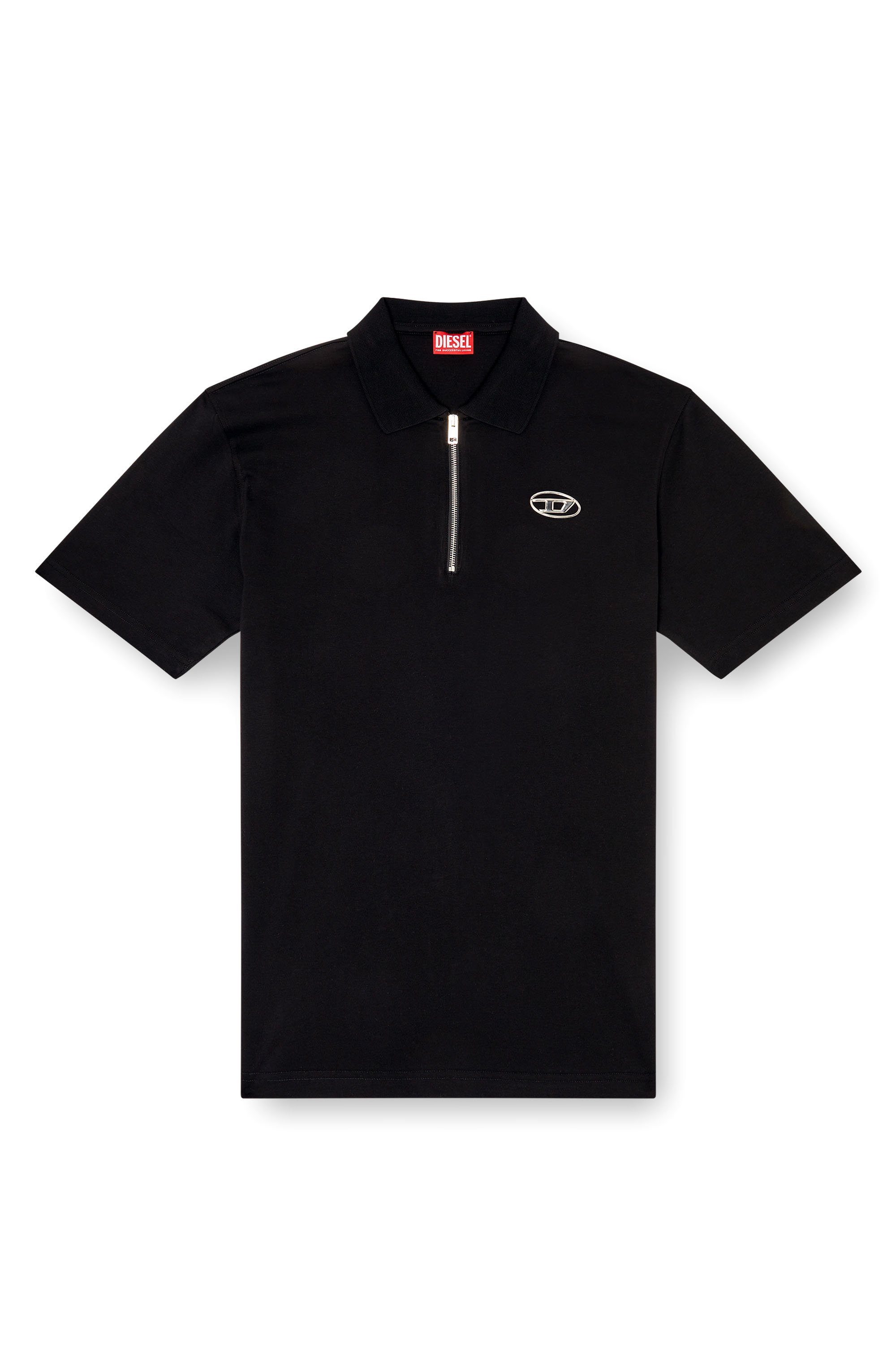 Diesel - T-VOR-OD, Herren Front-Reißverschluss-Poloshirt mit lasergeschnittenem Oval D in Schwarz - 3