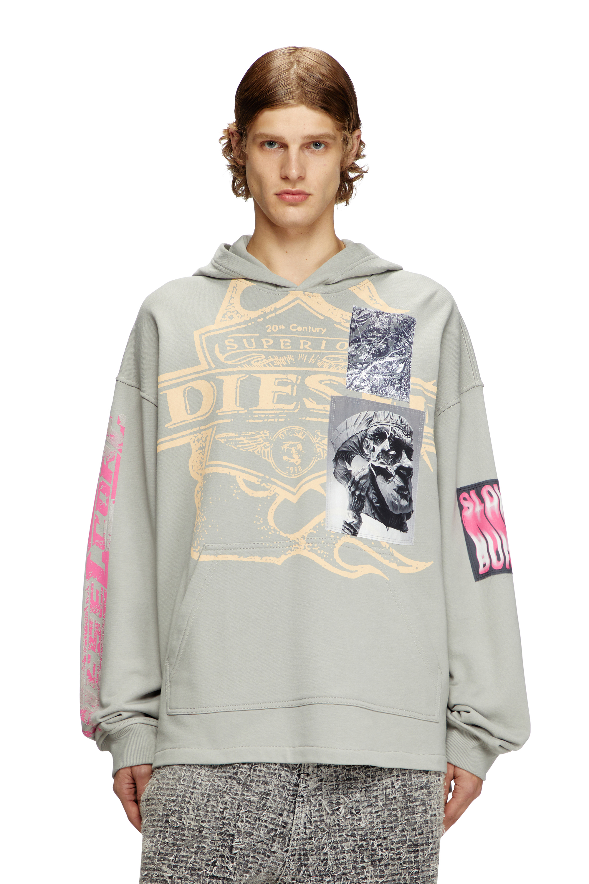 Diesel - S-BAXT-HOOD-R1, Herren Hoodie mit Prints und Logo-Patches in Grau - 1