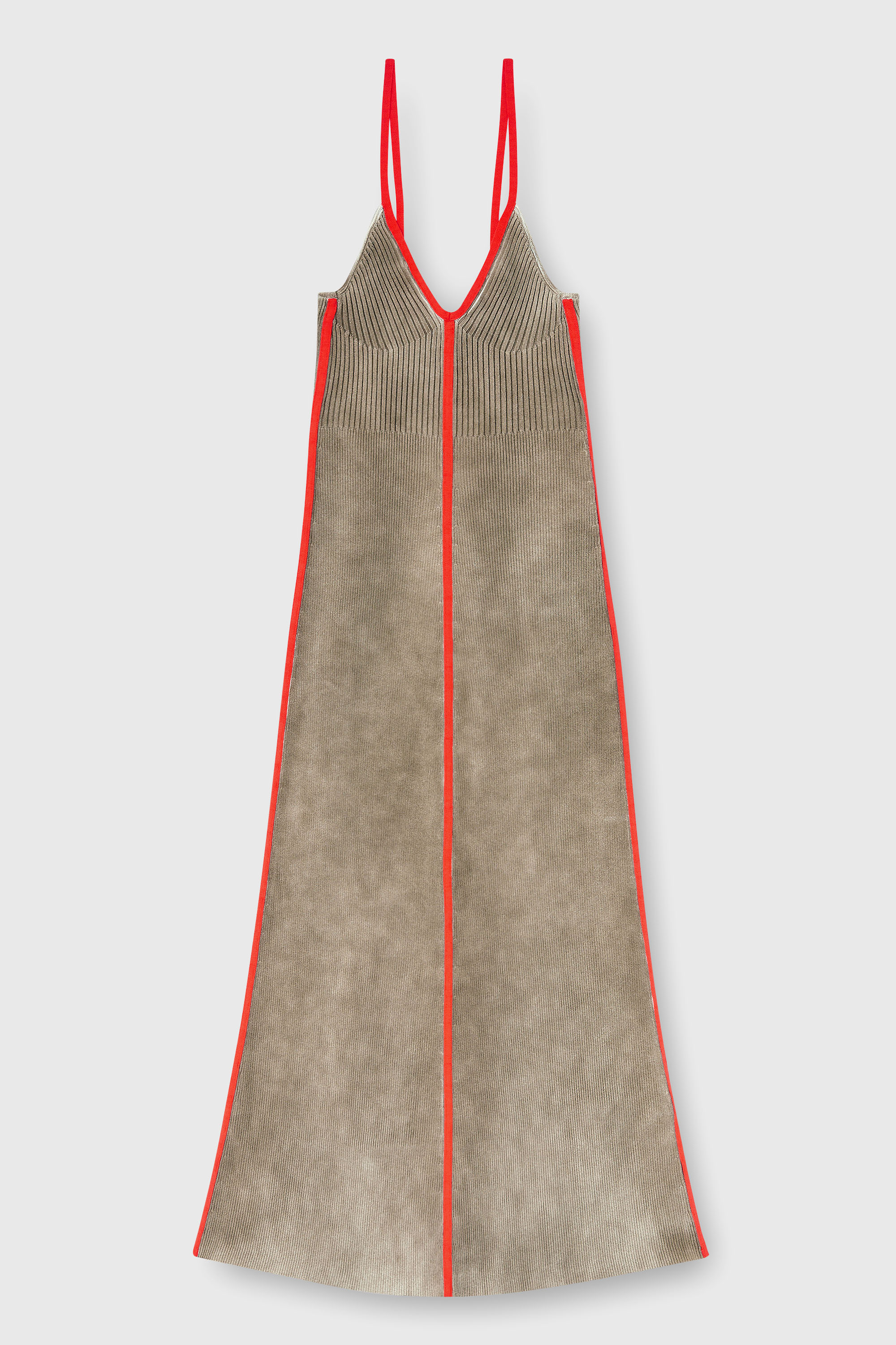 Diesel - M-SARMELA, Damen Rippenstrick-Midikleid mit kontrastierenden B&auml;ndern in Rot/Braun - 1