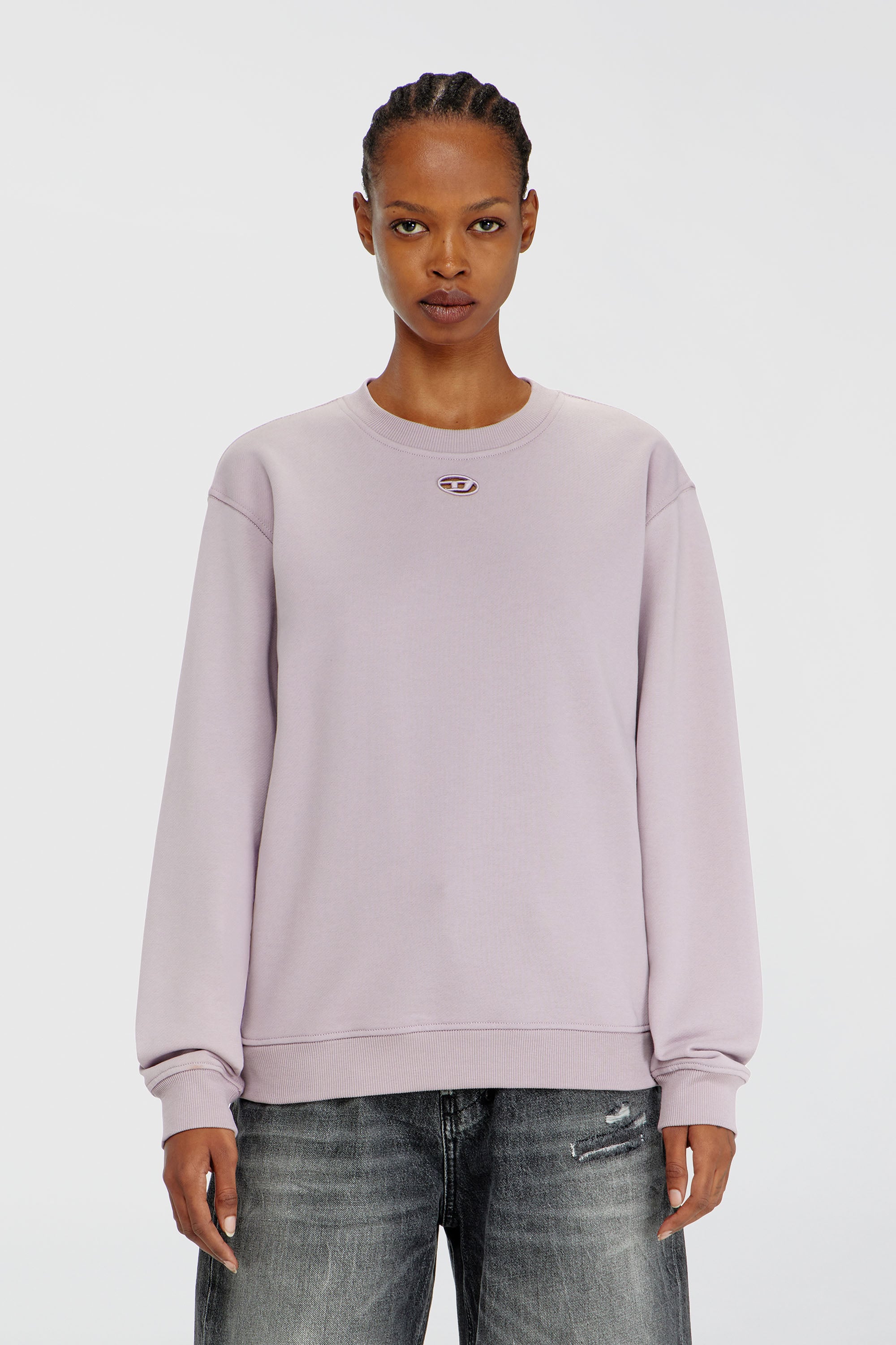 Diesel - F-NORMY-OD, Damen Baumwollsweatshirt mit ovaler D-Stickerei in Lila - 1