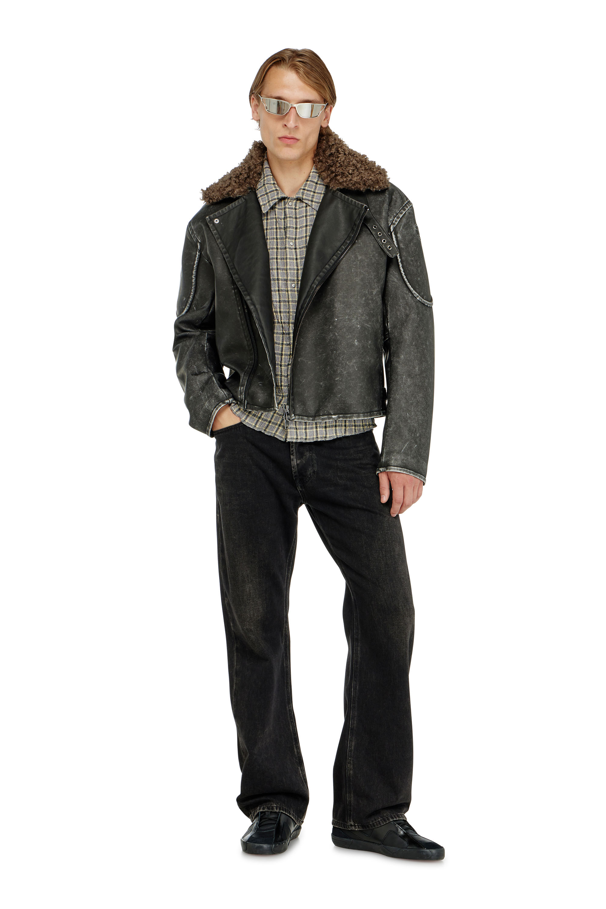 Diesel - W-ALEX, Herren Biker jacket mit abnehmbarem Kragen in Dunkelgrau - 2