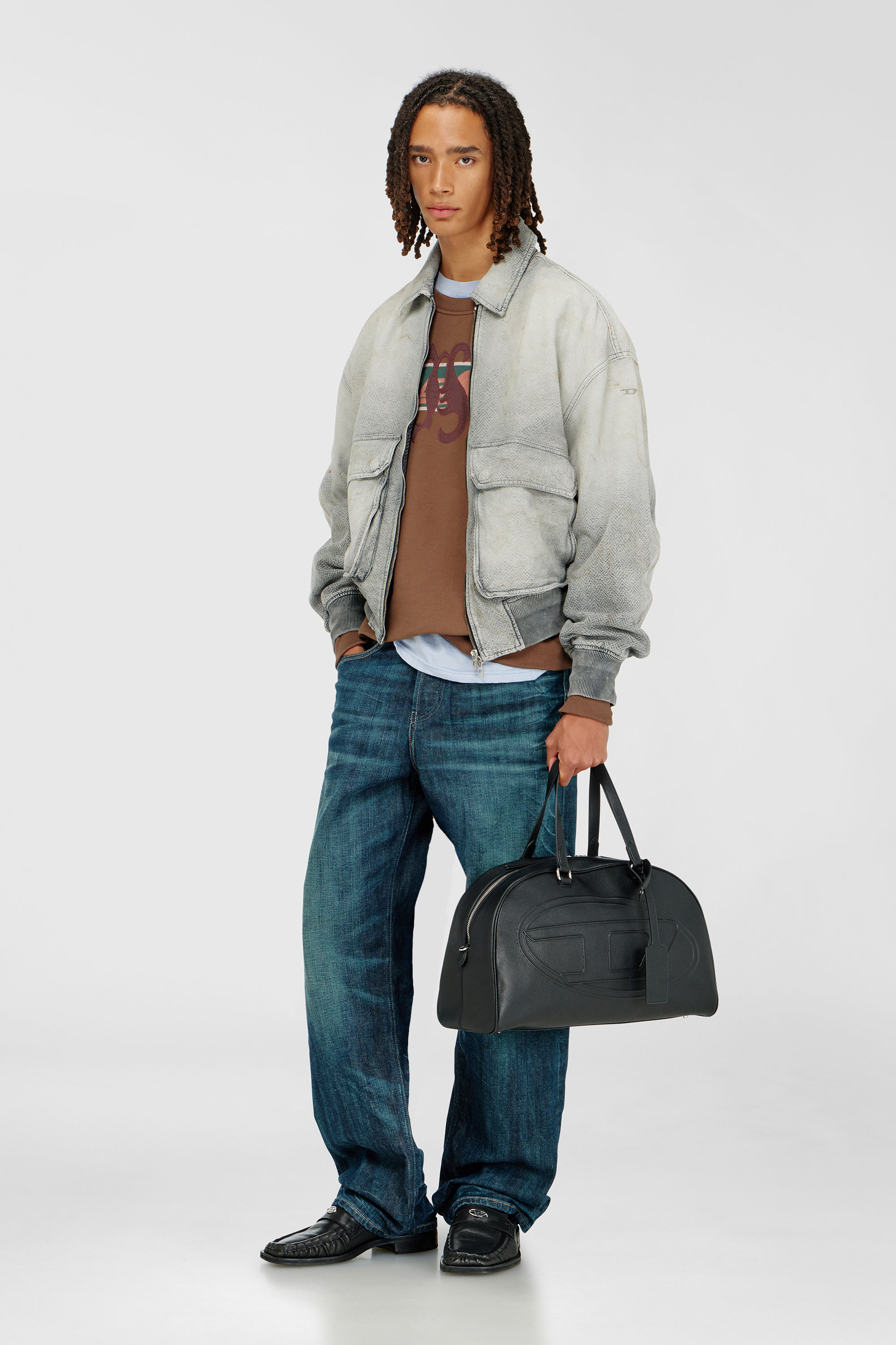 Diesel - D-KURZ, Unisex Jacke aus distressed fischgr&auml;t-denim in Hellgrau - 2