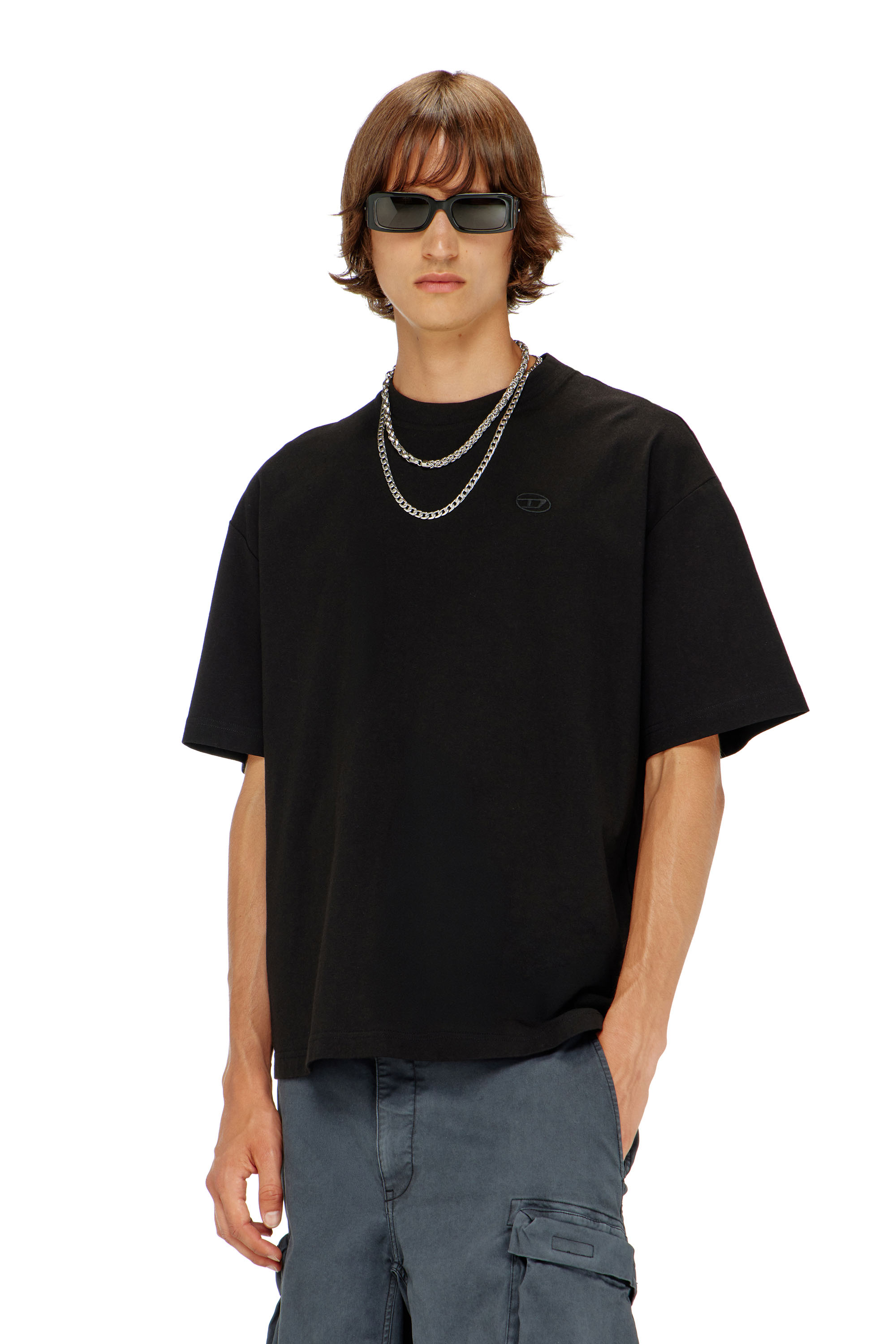 Diesel - T-BOGGY-MEGOVAL-D, Herren T-Shirt mit gro&szlig;er Oval D-Stickerei in Schwarz - 3