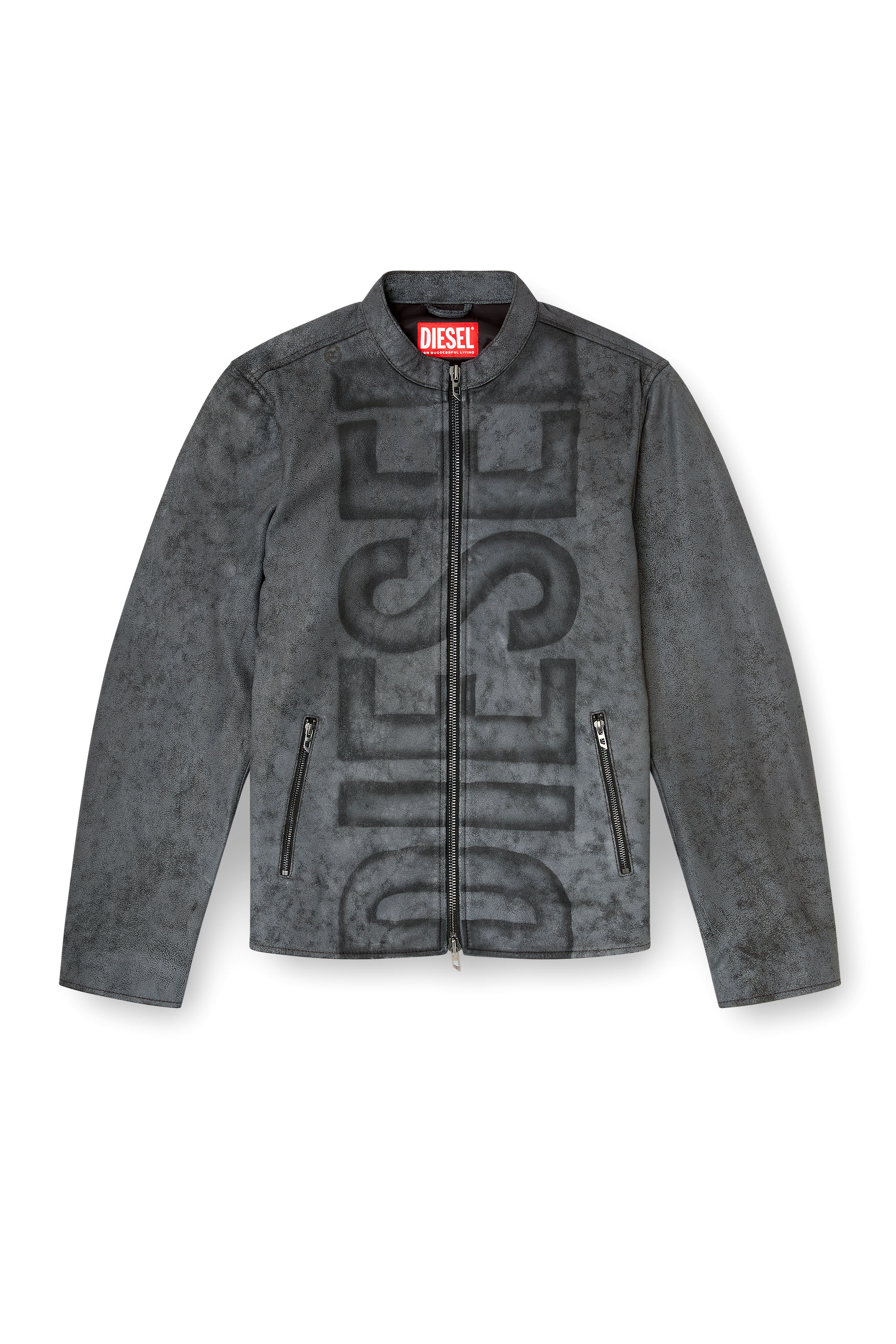 Diesel - L-EVERT-A, Herren Behandelte Bikerjacke aus Leder mit verblasstem Logo in Grau - 2