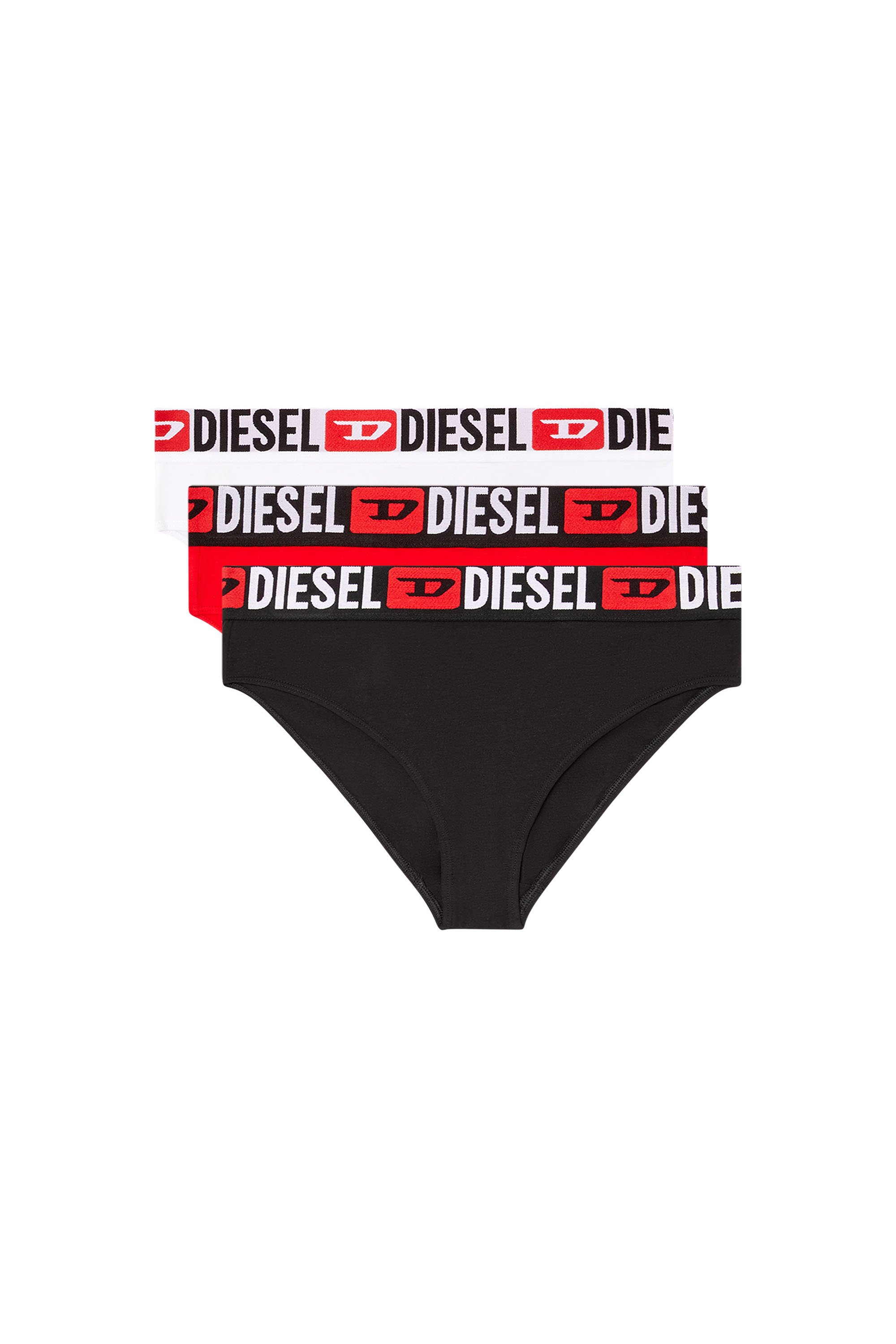 Diesel - SAM-D-CORE-3PACK, Damen Slips mit Maxilogo-Bund im Dreierpack in Rot/Schwarz - 1