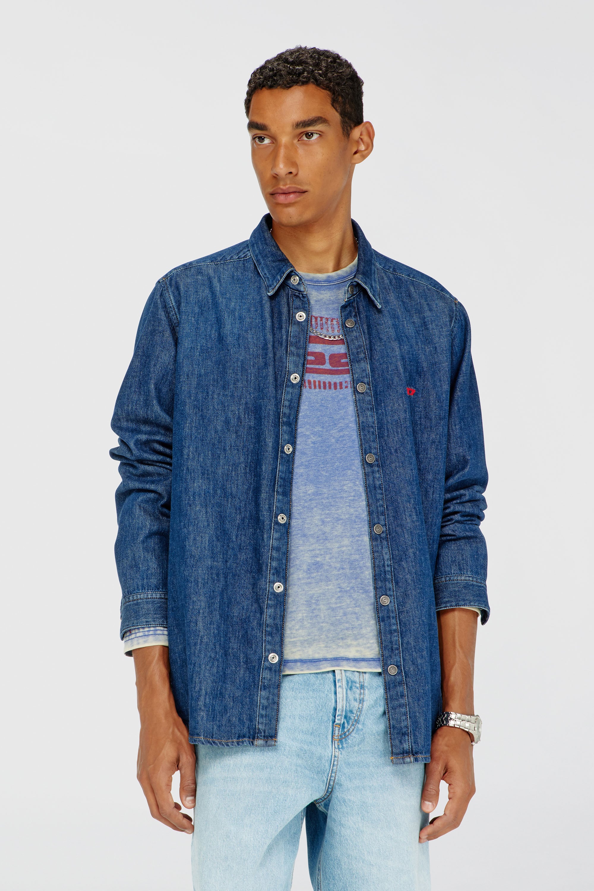 Diesel - D-SIMPLY, Herren Shirt aus Denim in Dunkelblau - 1