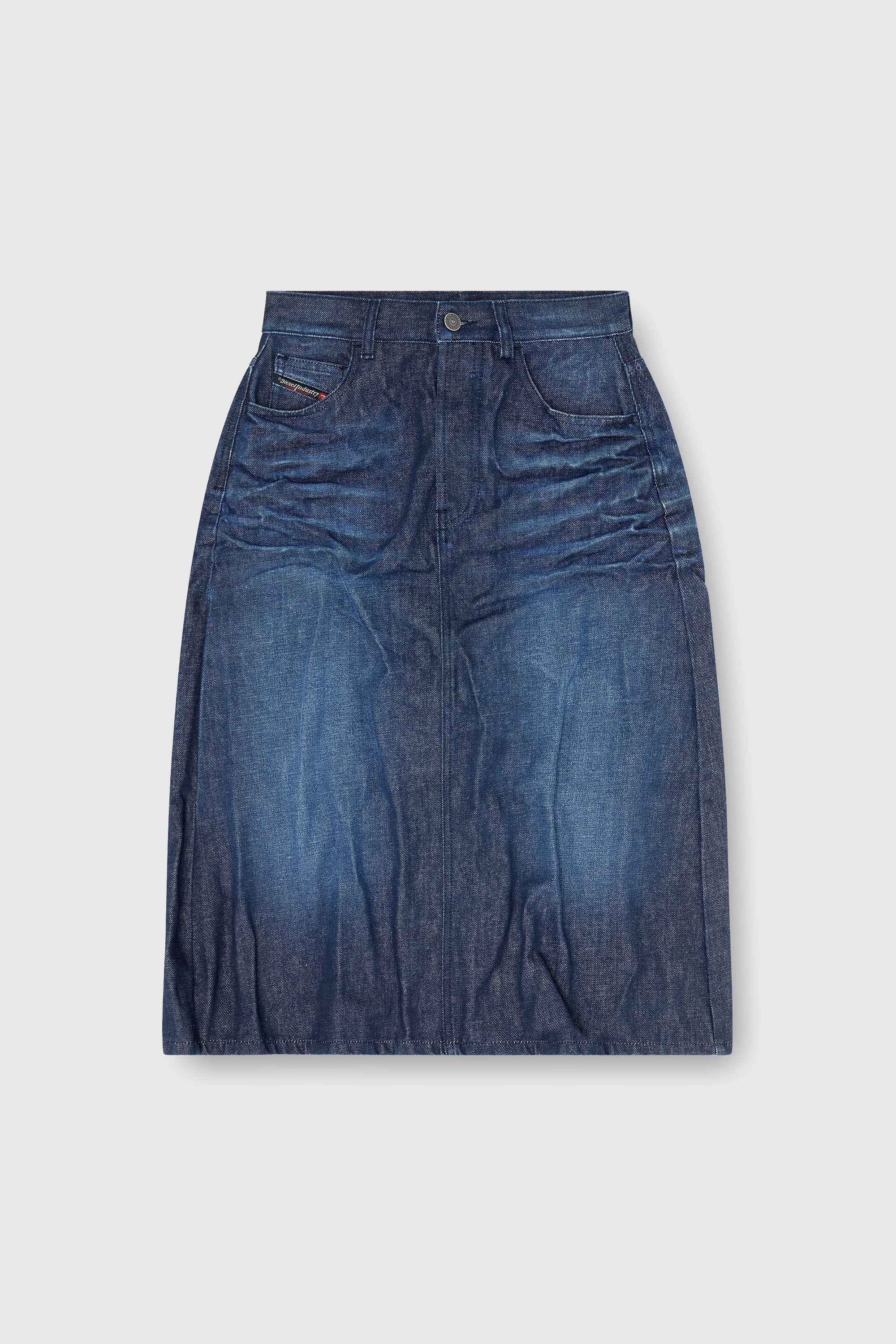 Diesel - DE-IRTI-FSJ, Damen Midirock aus geknittertem denim in Dunkelblau - 2