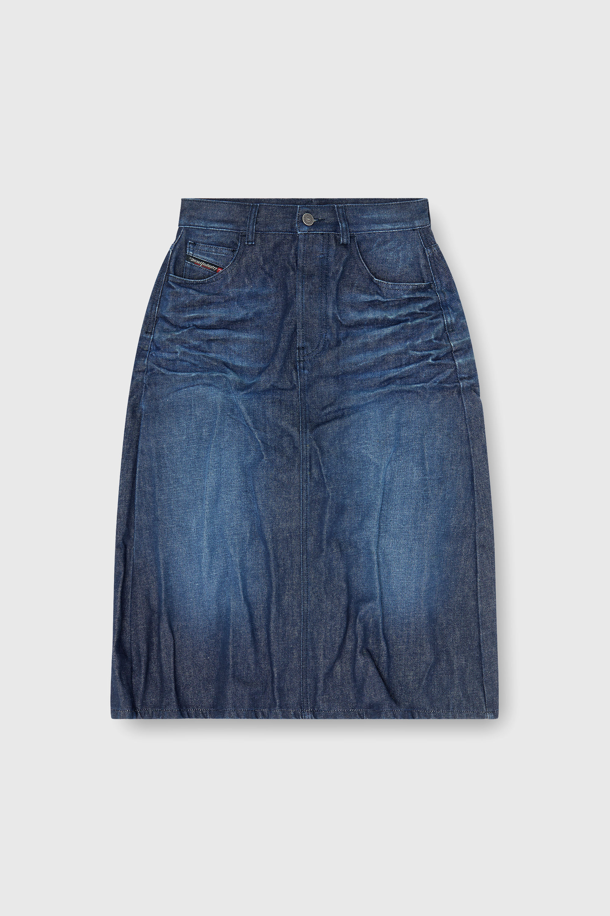 Diesel - DE-IRTI-FSJ, Damen Midirock aus geknittertem denim in Dunkelblau - 2