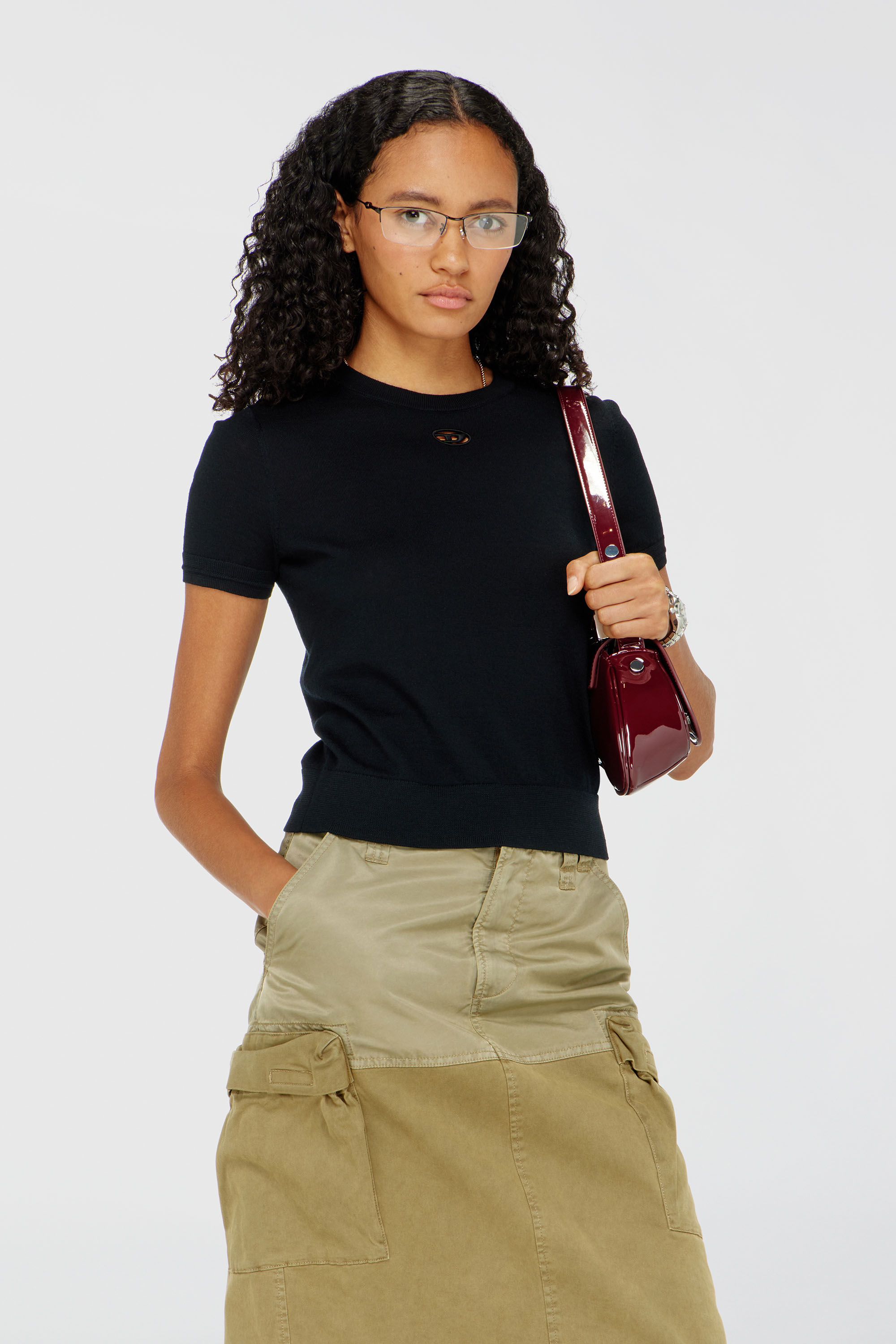 Diesel - M-ALINE, Damen Kurzarm-Pullover aus Wolle in Schwarz - 1