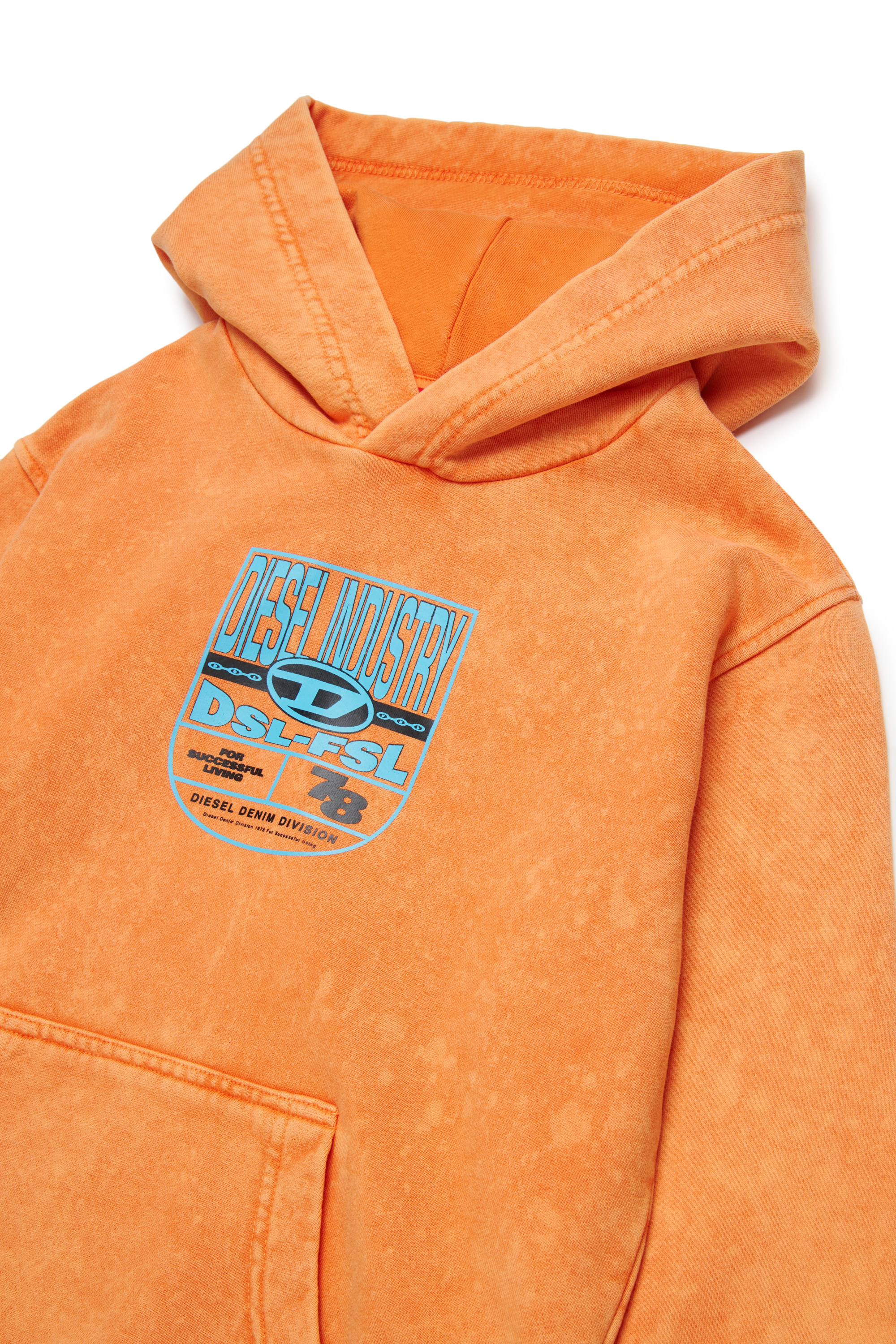 Diesel - SPRIDHOOD OVER, Herren Marmorierter Kapuzenpullover mit Grafik-Logo in Orange - 3