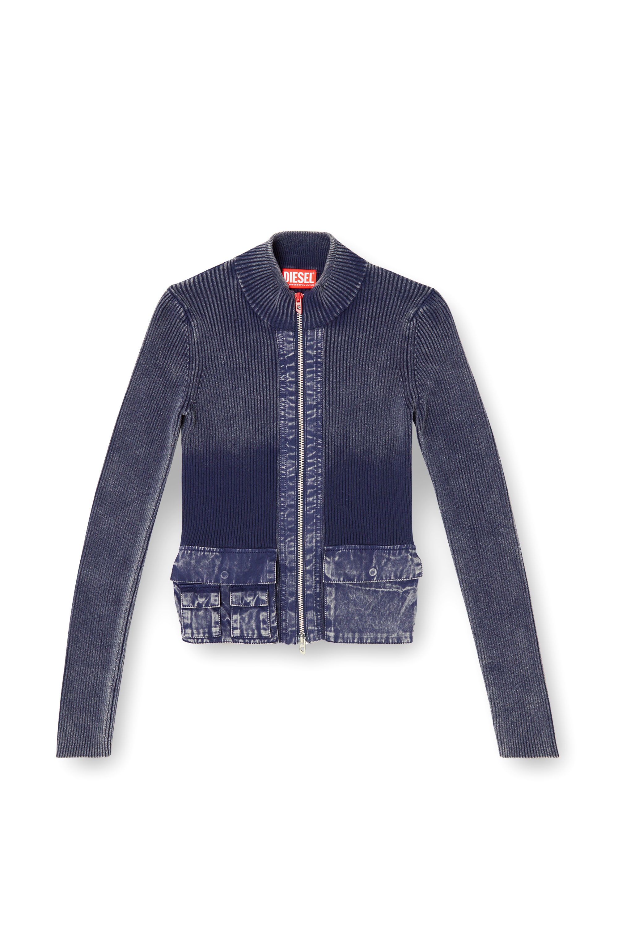 Diesel - M-MELISSA, Damen Cardigan mit Reißverschluss und Cargotaschen aus Denim in Blau - 3