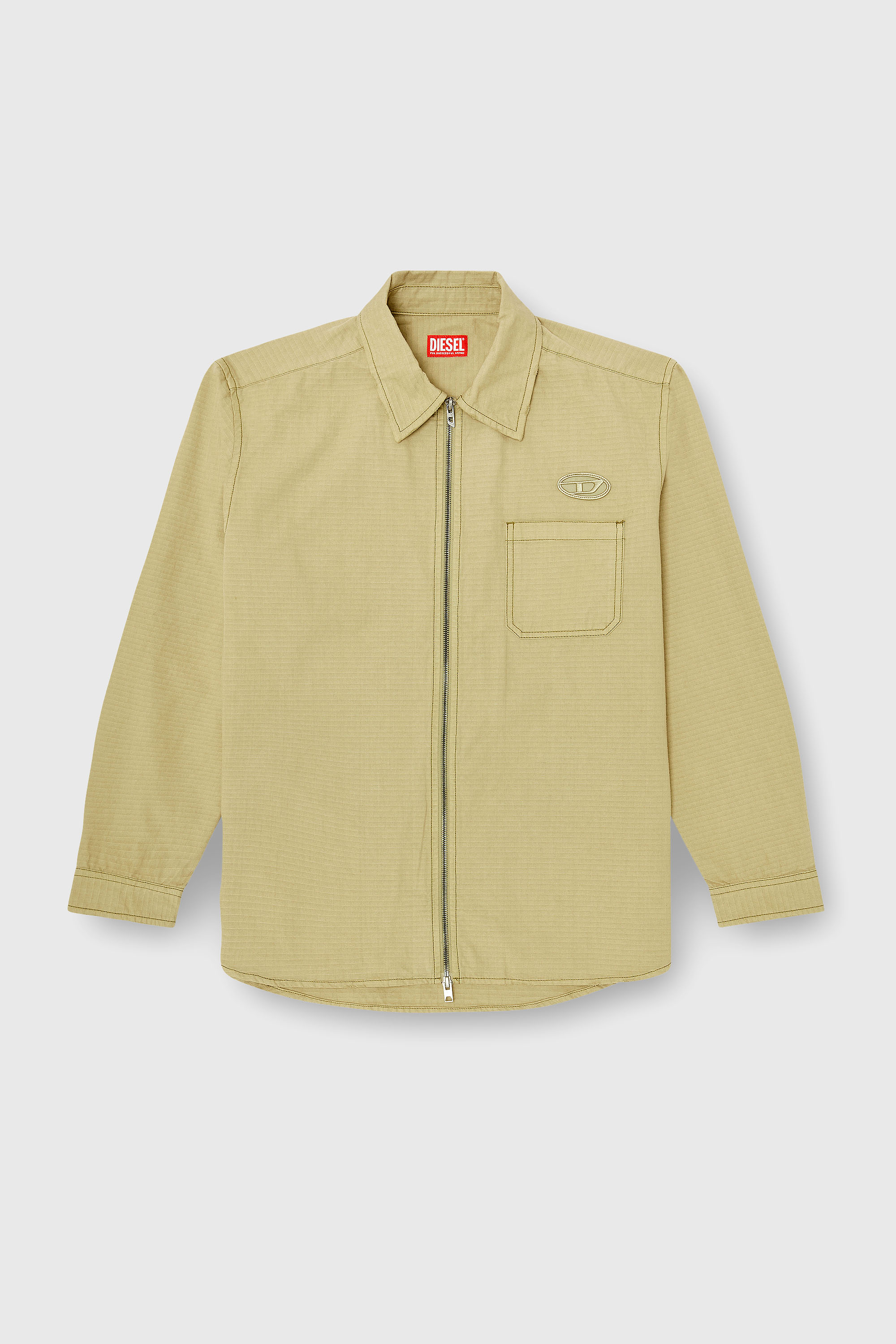 Diesel - S-ALIAS-ZIP, Herren Ripstop-Hemd mit Rei&szlig;verschluss in Beige - 2
