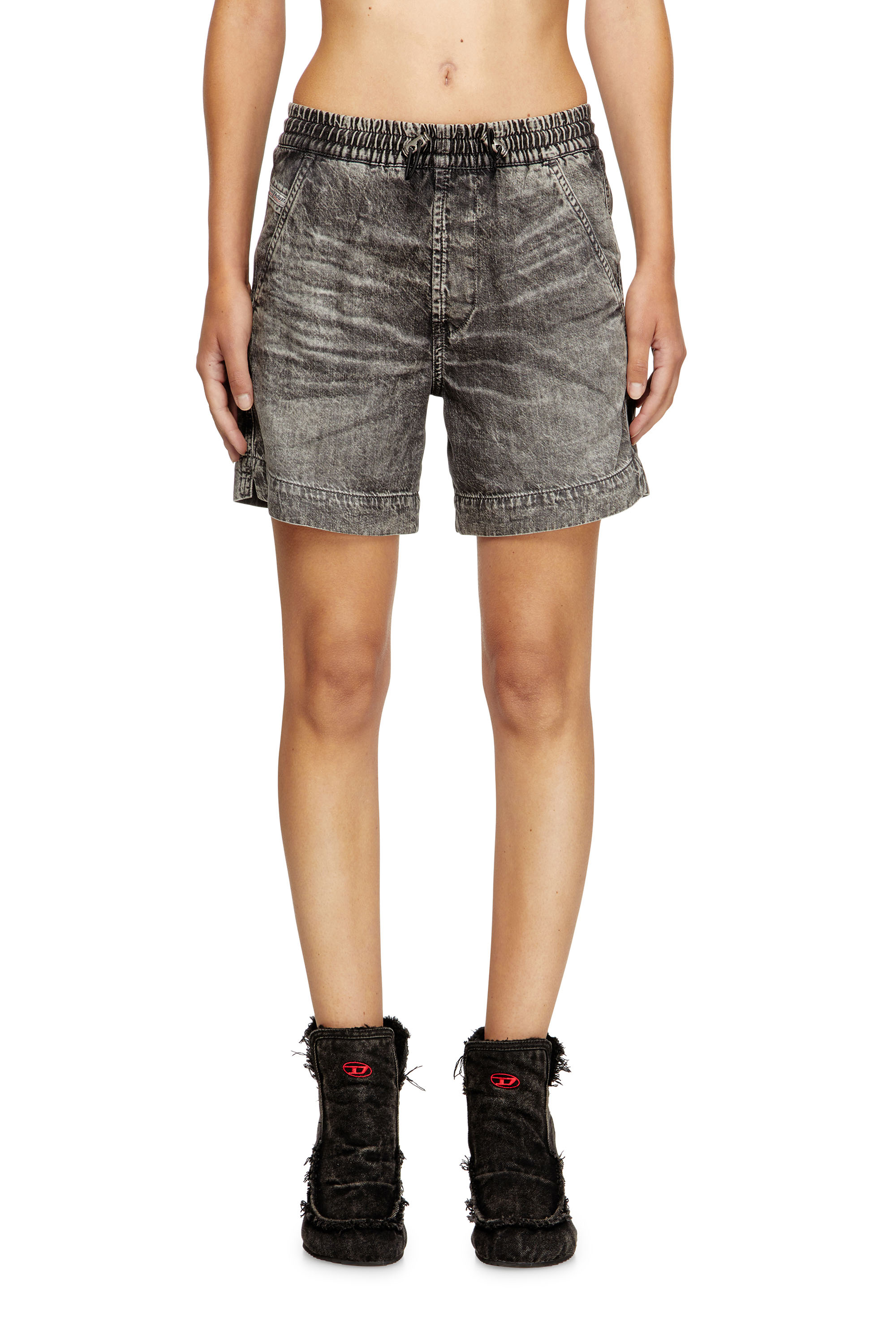 Diesel - D-TENNI-S1, Unisex Shorts aus marmoriertem Denim in Schwarz - 2