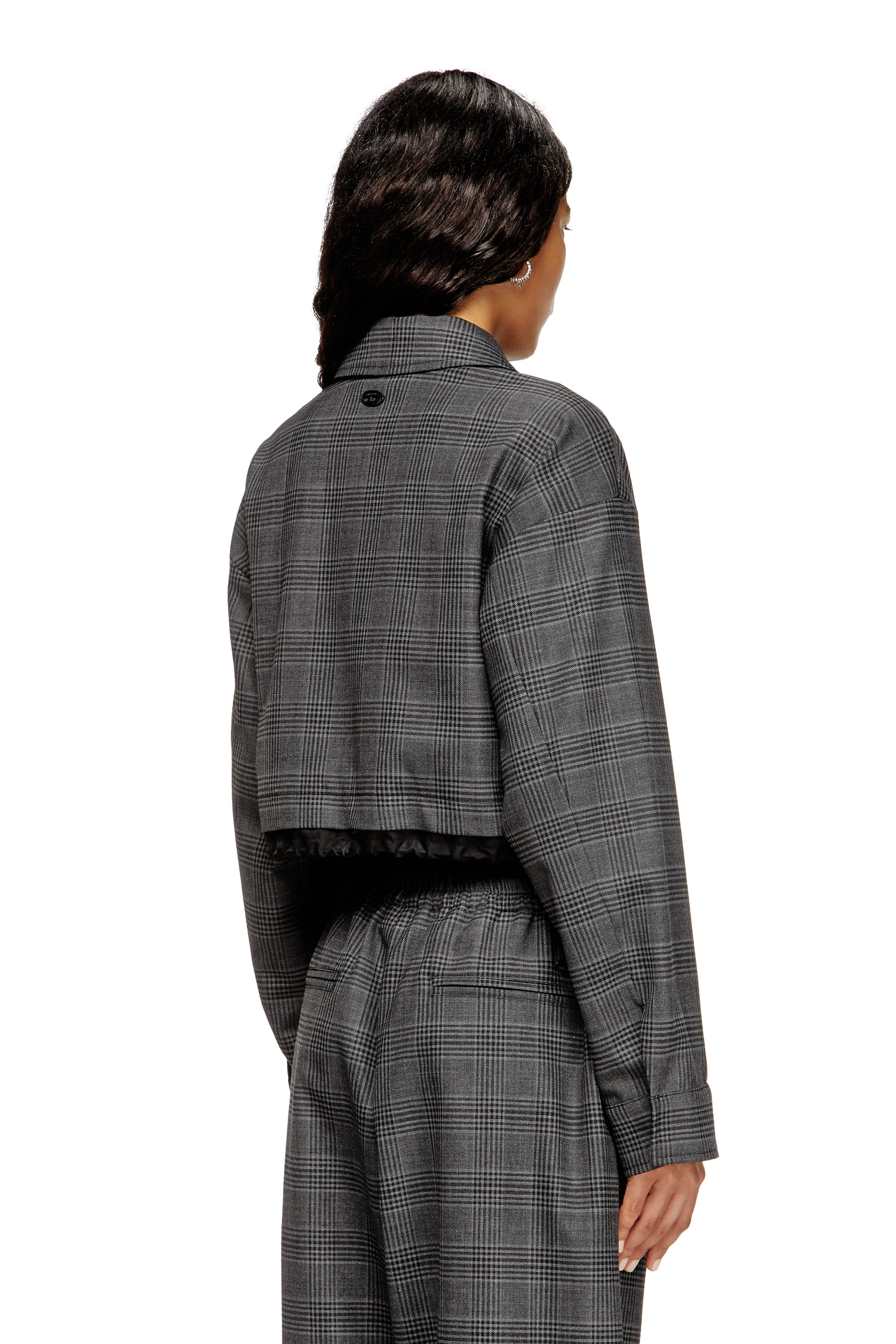 Diesel - J-TING-FEM, Damen Verkürzte Coach-Jacke aus Prince-of-Wales-Wollmischung in Schwarz - 4