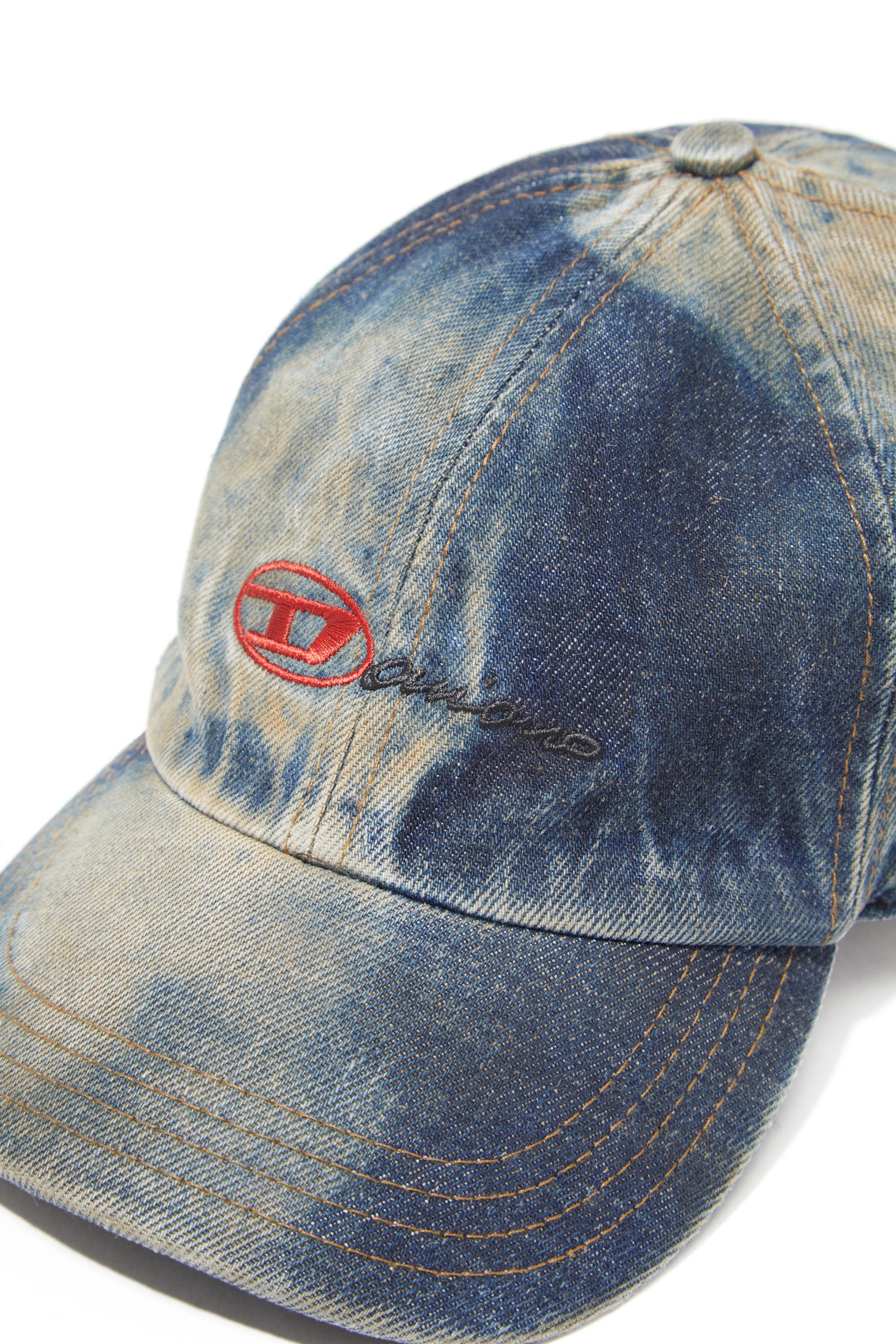 Diesel - C-CAP-DD, Unisex Basecap aus Denim mit Schmutz-Effekt in Blau - 3