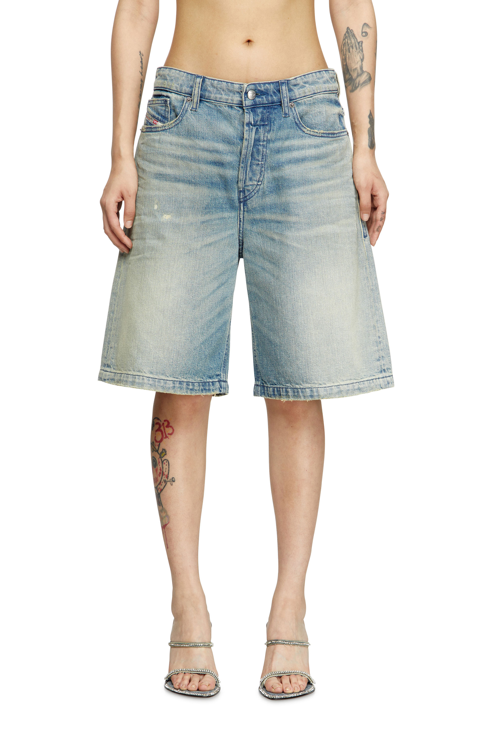 Diesel - DE-SIRE-SHORT, Woman's Shorts in worn-effect denim in Light Blue - 3
