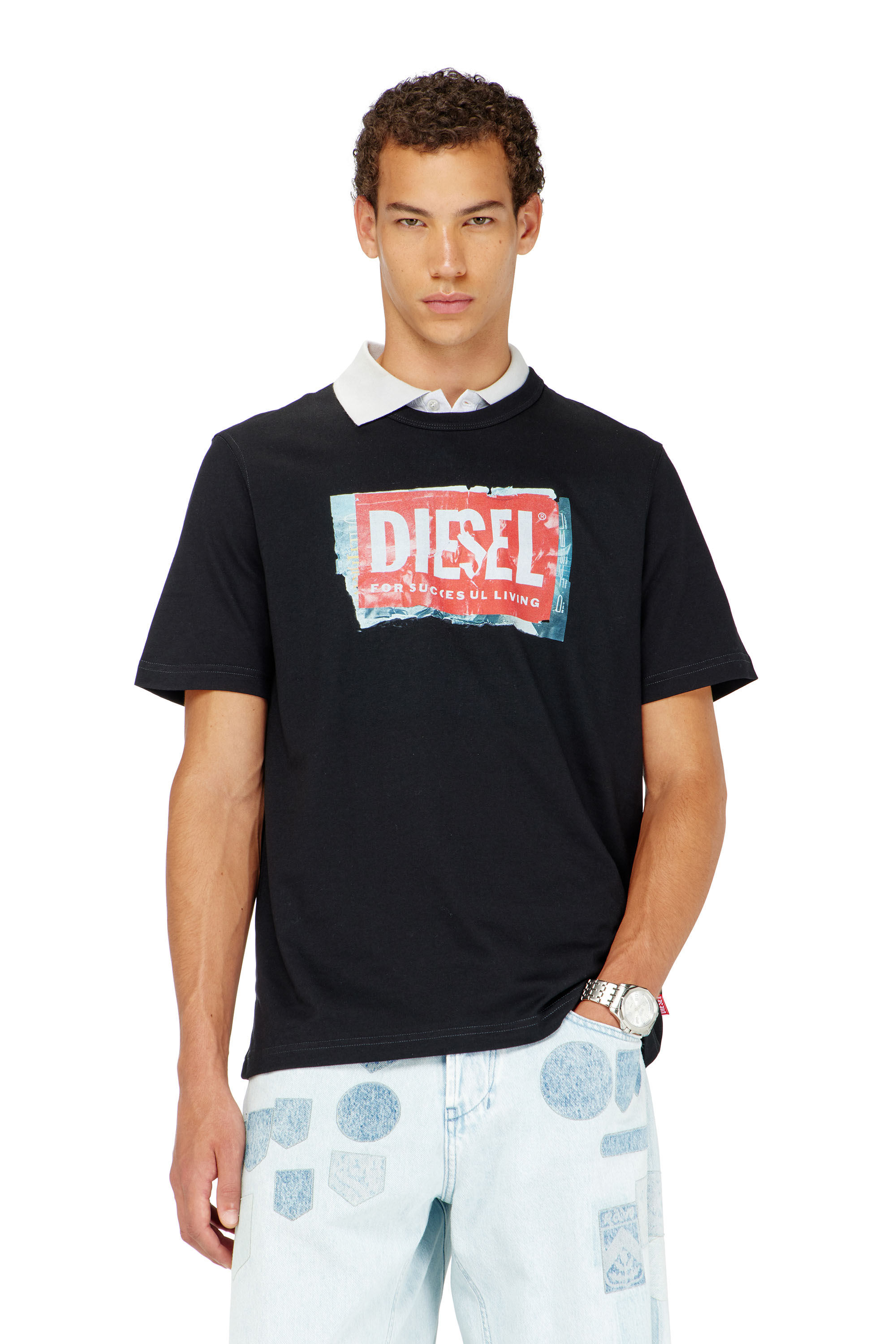 Diesel - T-ADJUST-Q6, Herren T-Shirt mit Logo in Knitter-Optik in Schwarz - 2