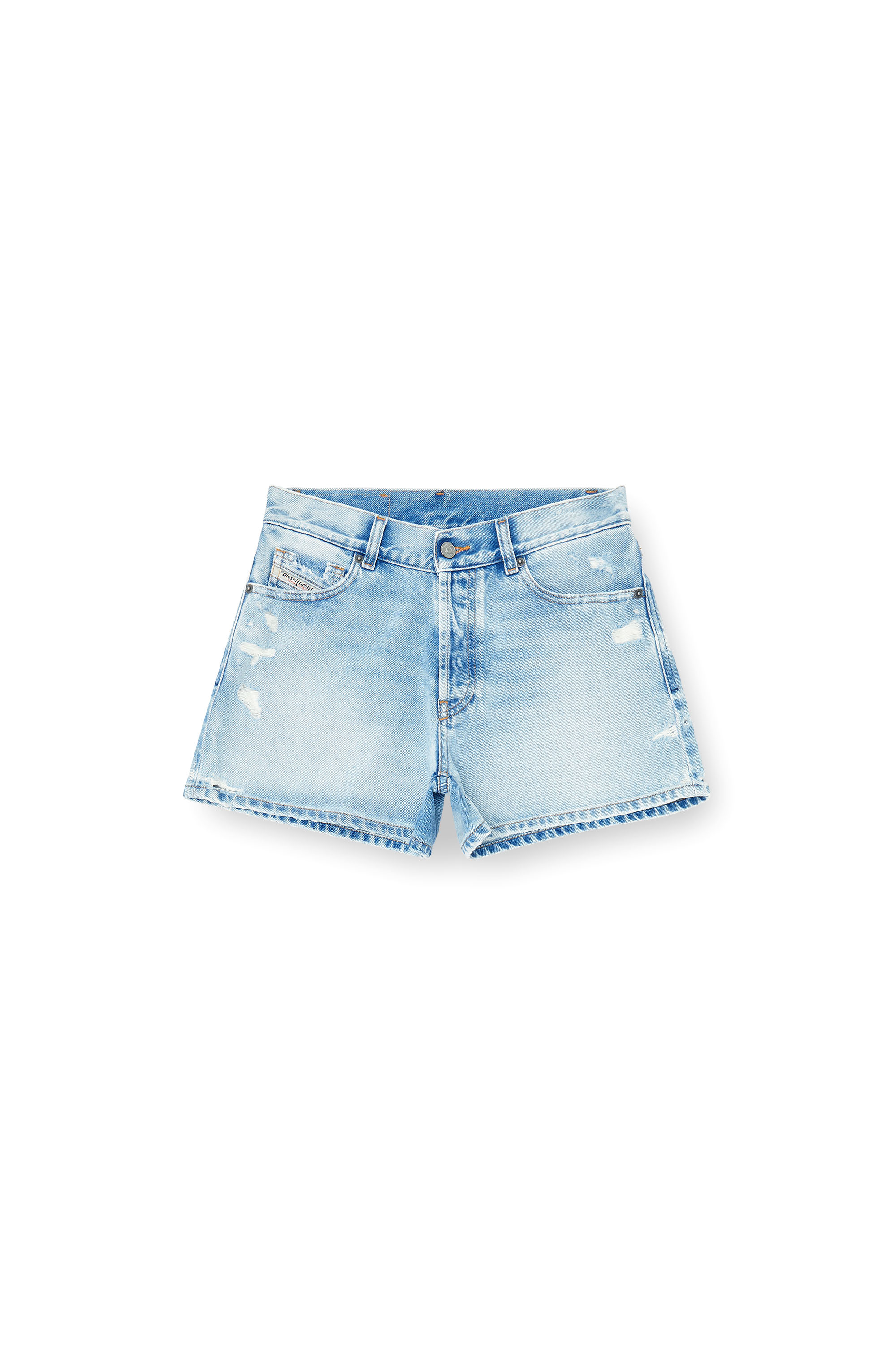 Diesel - DE-HELIOS, Damen Shorts aus zerst&ouml;rtem Denim in Hellblau - 3