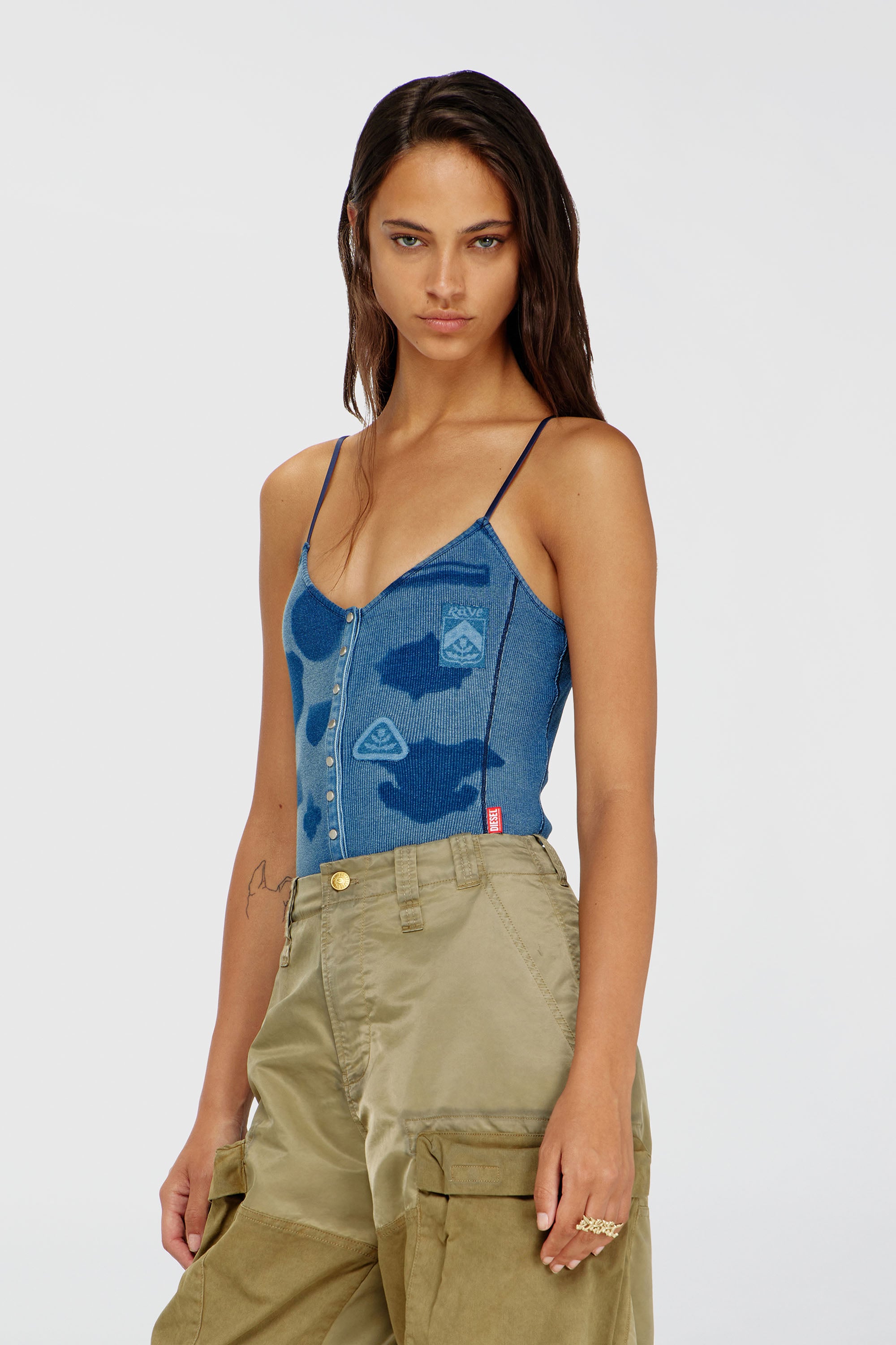 Diesel - T-LEY-AA1, Damen Body aus Rippjersey mit Shadow-Patch-Effekten in Mittelblau - 1