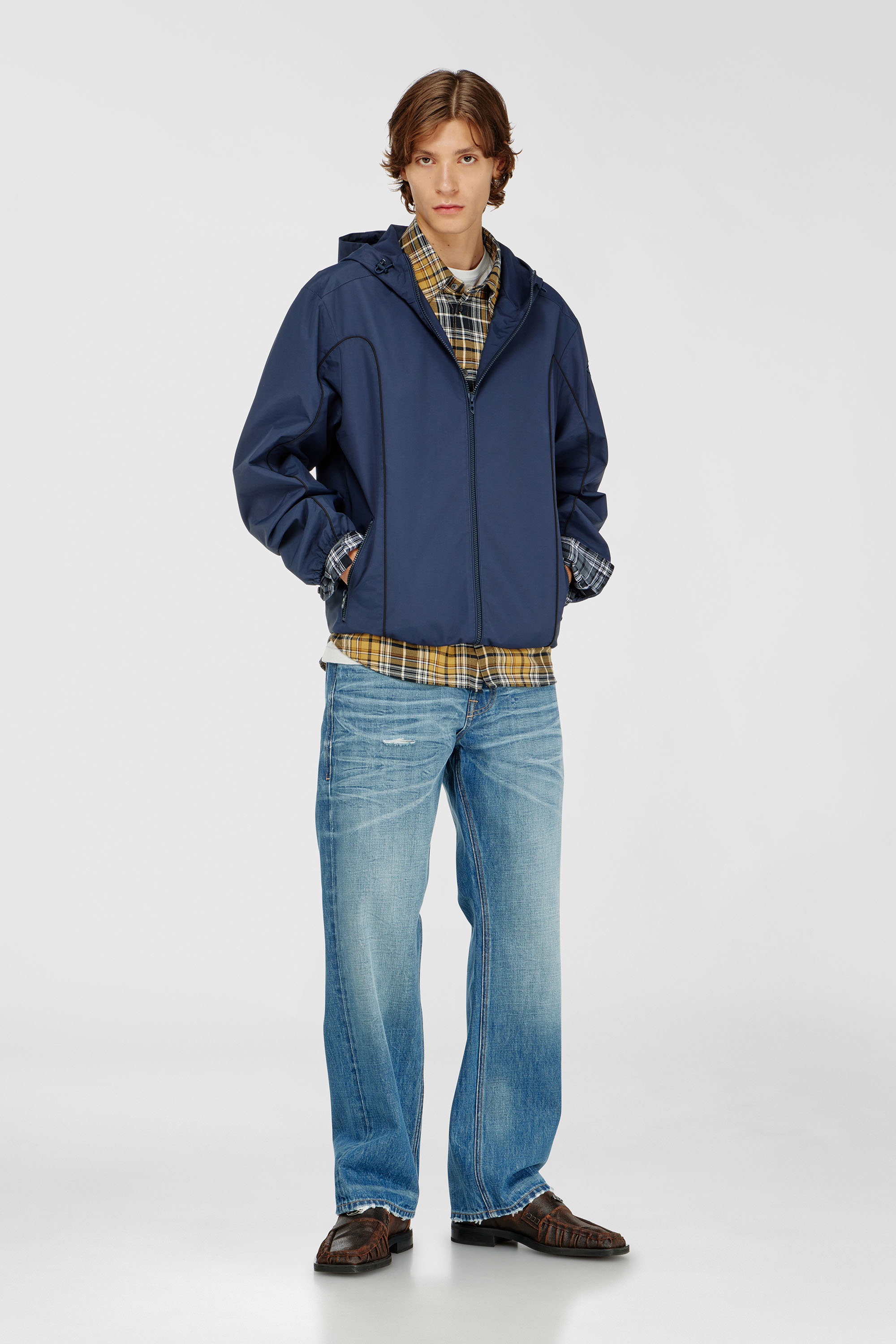 Diesel - J-HIVES-WRD, Herren Windbreaker mit Kontrastpaspeln in Blau - 2