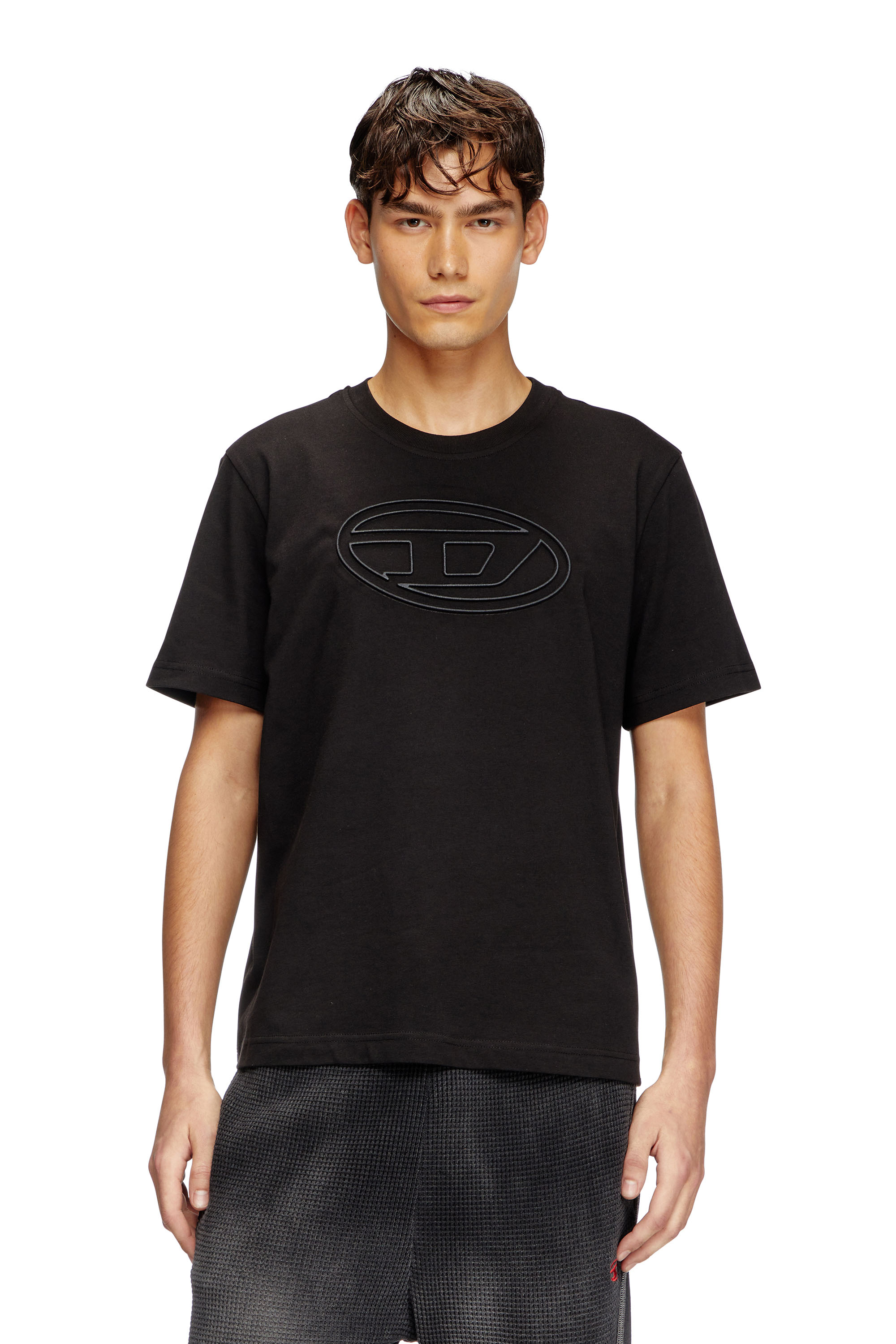 Diesel - T-ADJUST-BIGOVAL, Herren T-Shirt mit Oval D-Prägung in Schwarz - 3