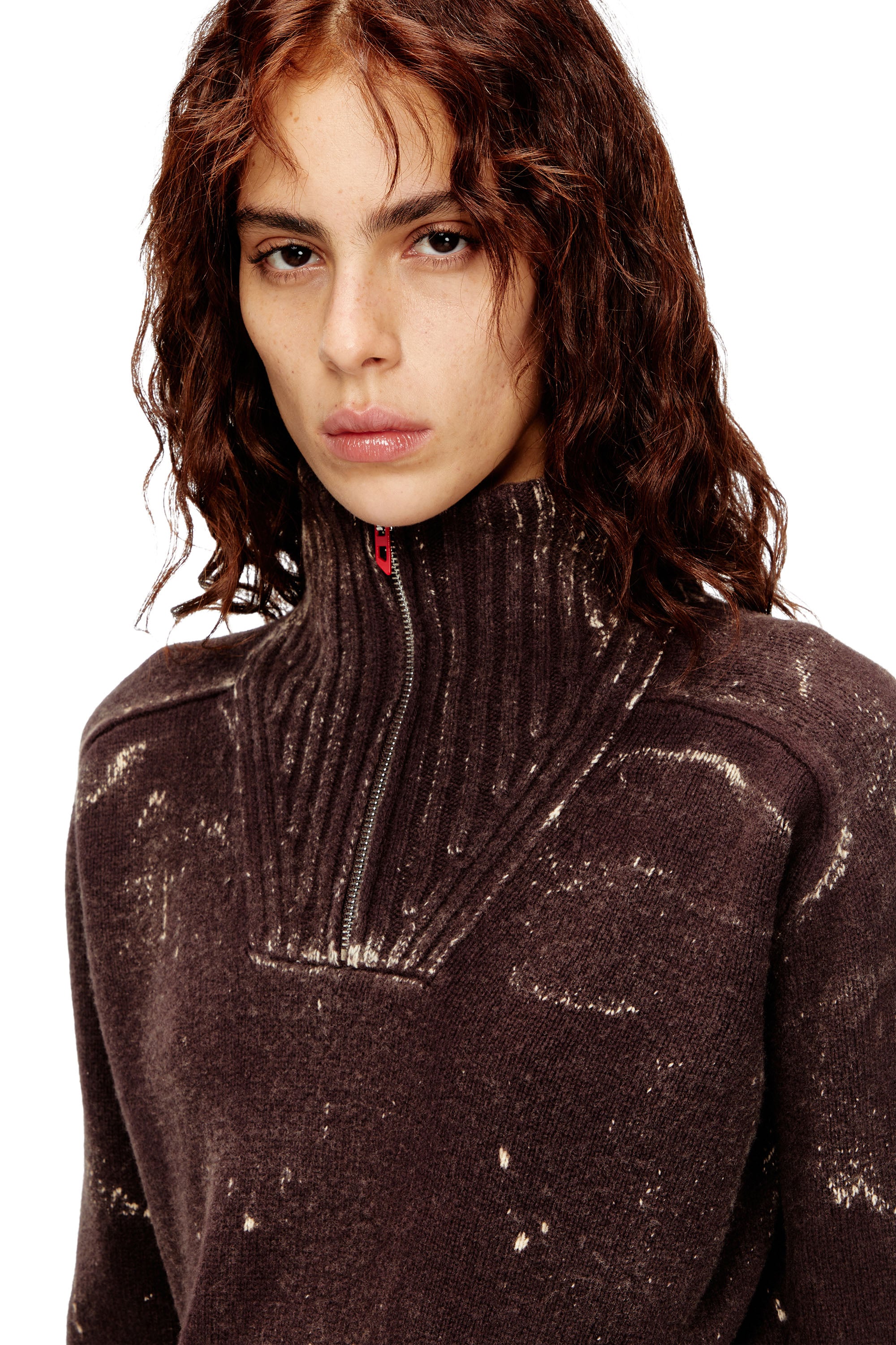 Diesel - M-MARCELLE, Damen Midikleid aus behandeltem Wollmischgewebe-Strick in Braun - 4