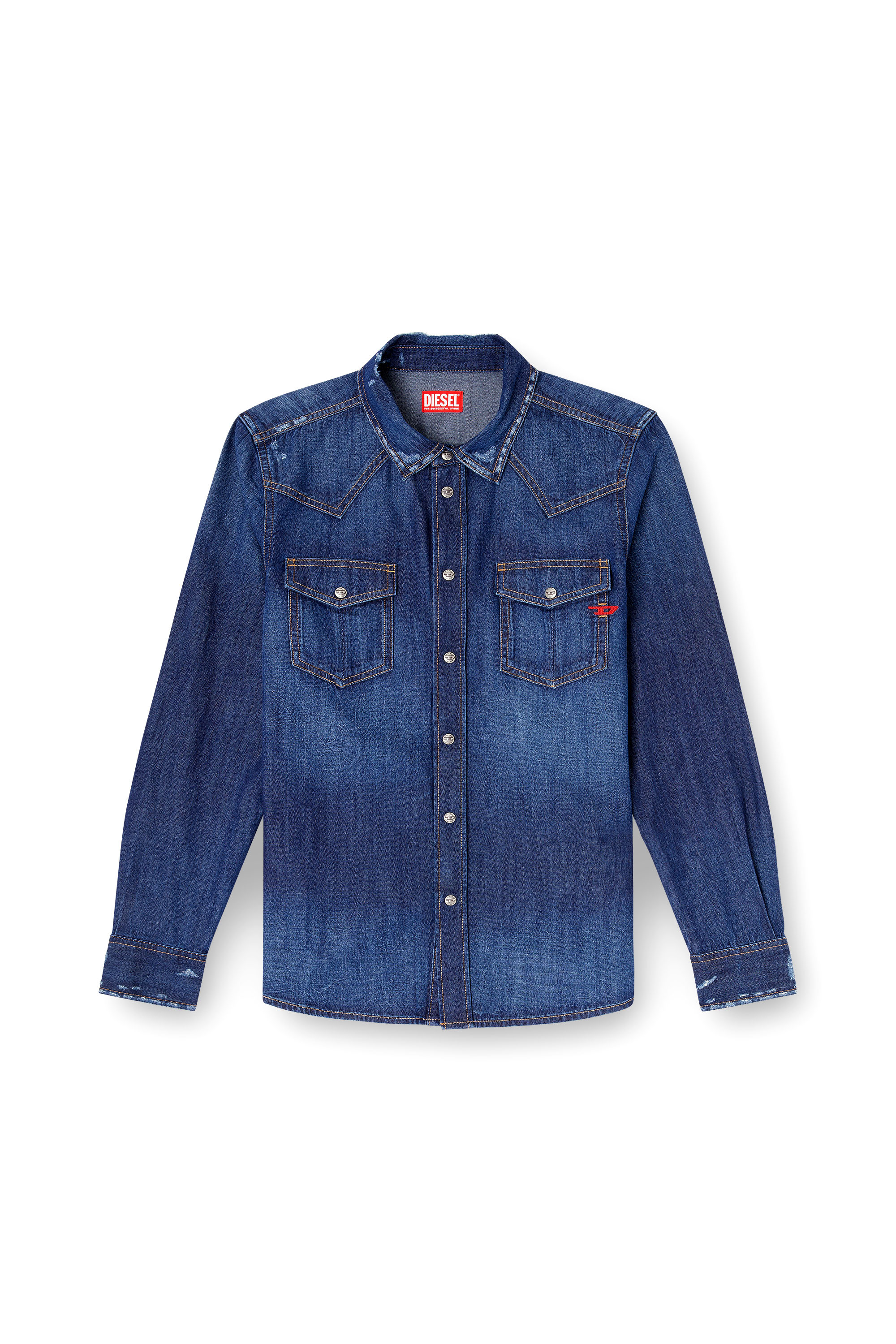 Diesel - D-VEGA, Herren Jeanshemd mit Pattentaschen in Blau - 3