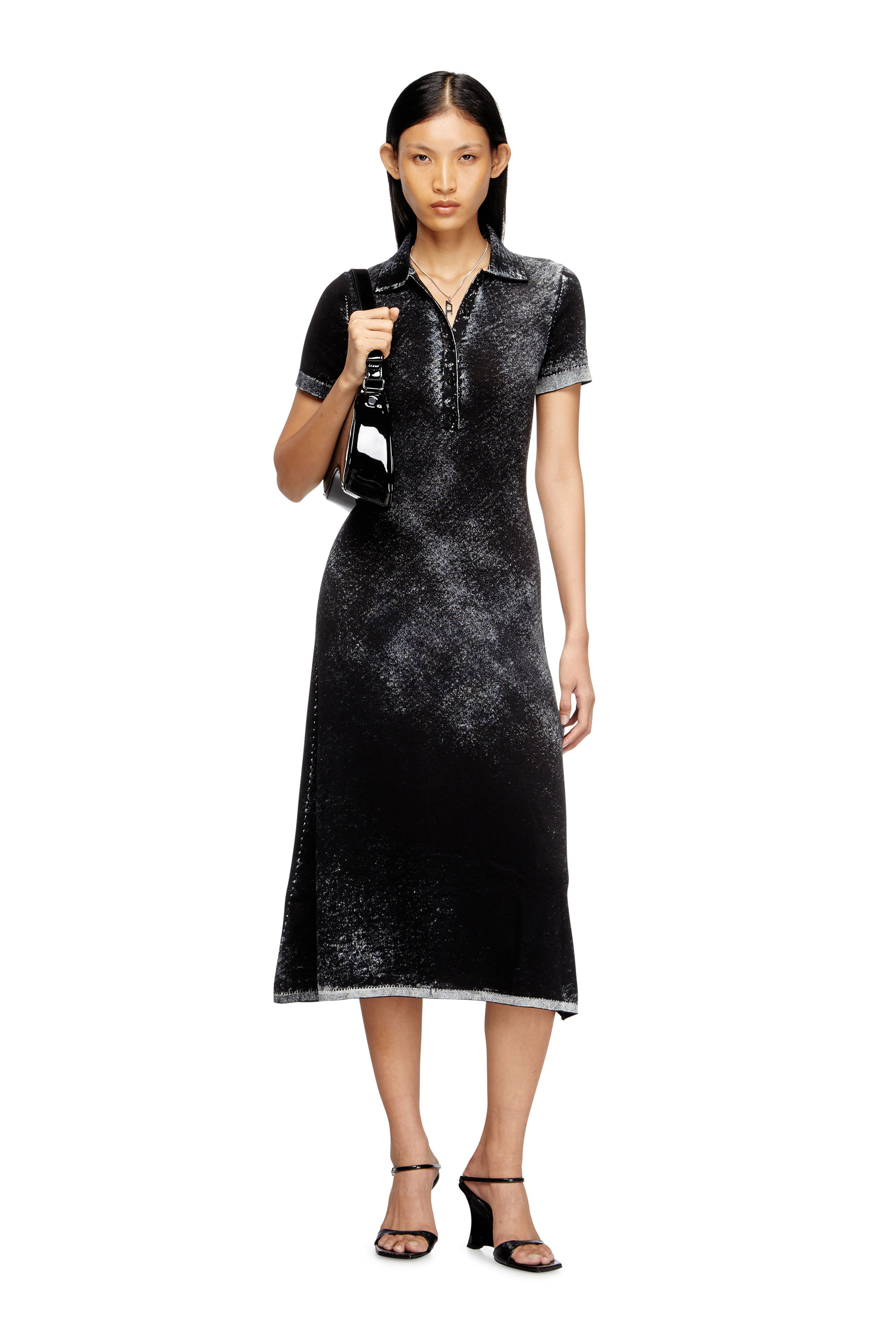 Diesel - M-LOURENS, Damen Midi polo dress in reverse-printed knit in Schwarz - 1