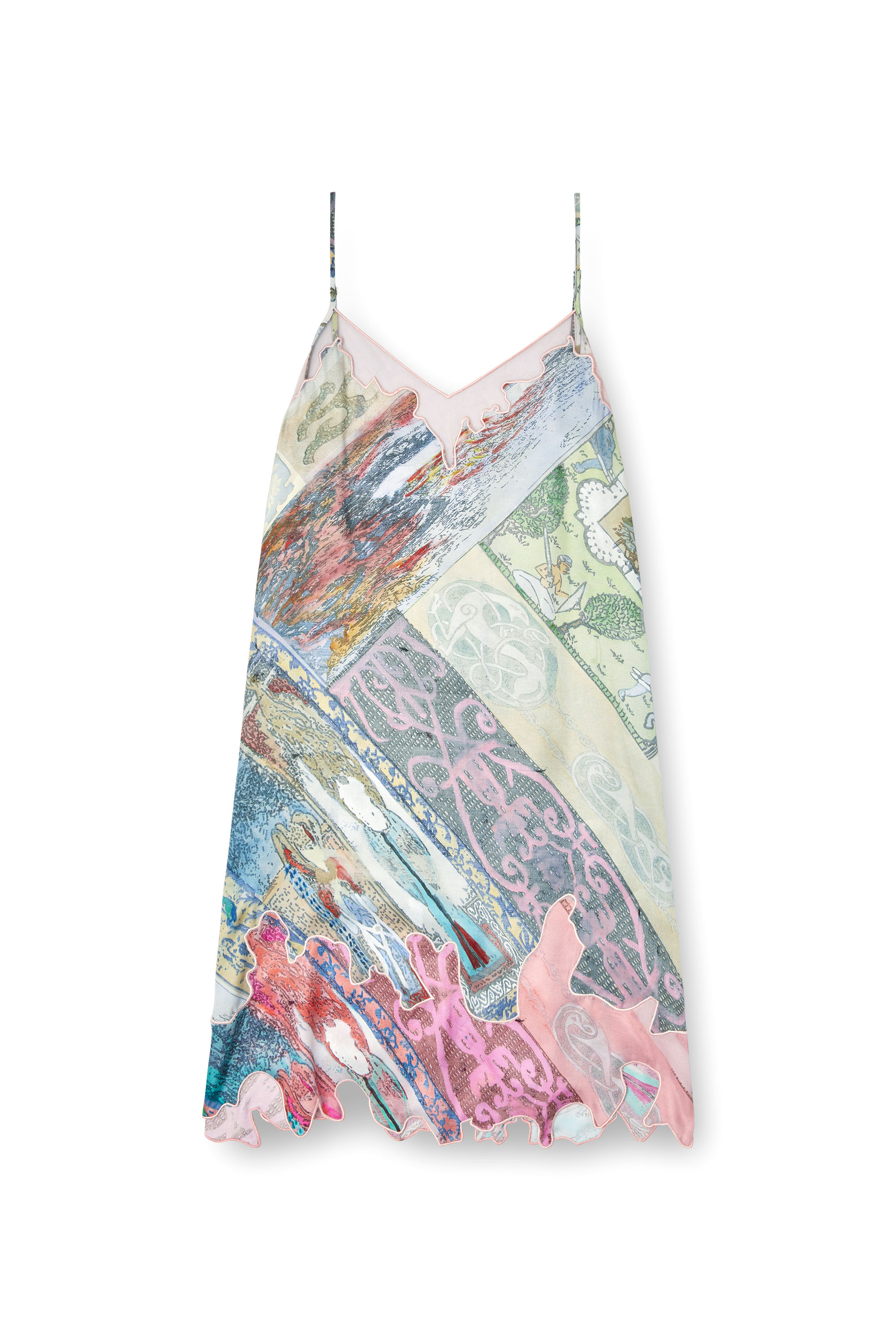 Diesel - D-ARIA, Damen Slipdress aus Viskose mit Wappen-Print in Grün/Rosa - 2