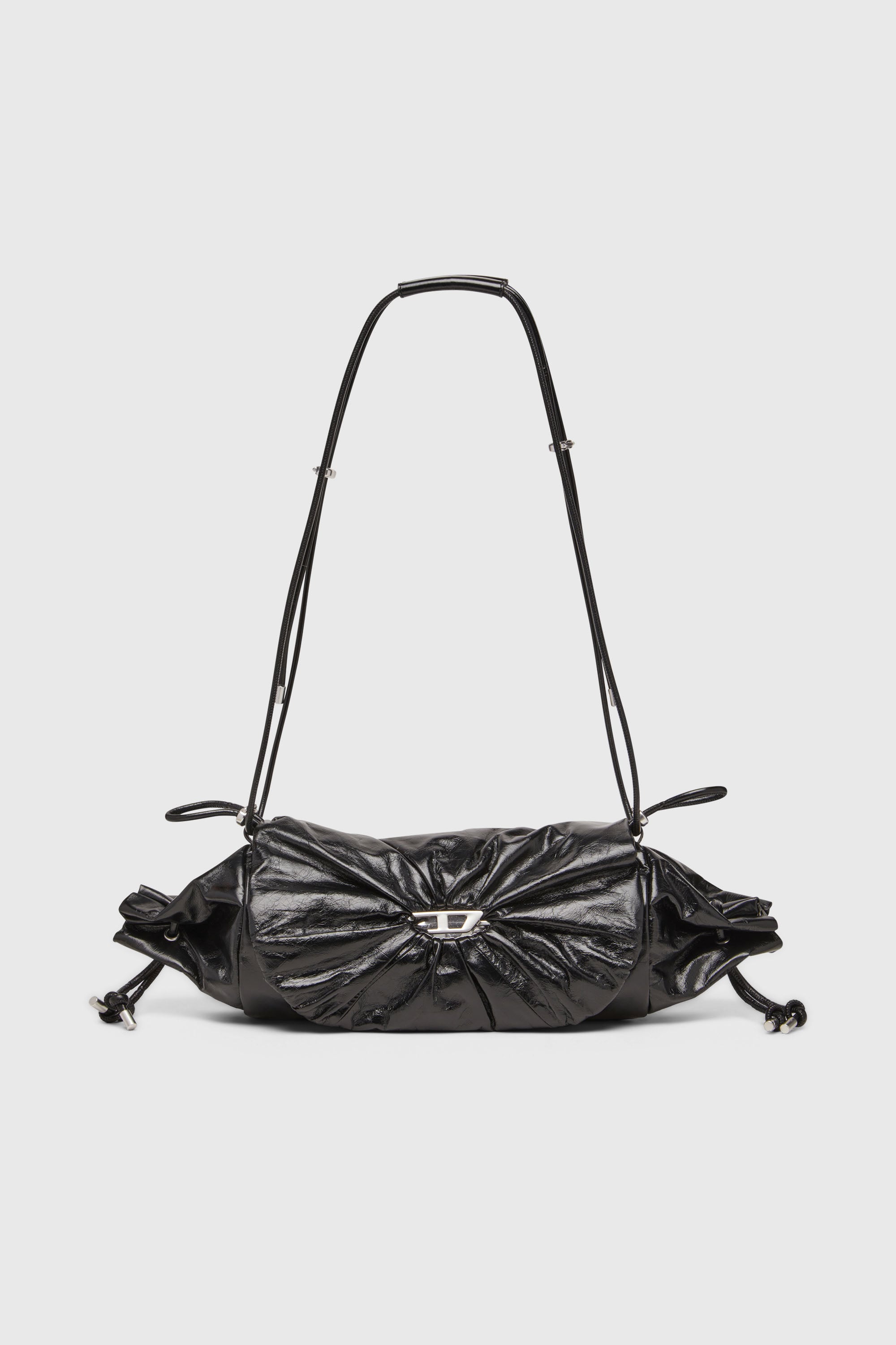 Diesel - SCRUNCH-D SHOULDER M, Damen Scrunch-D-Schultertasche aus Knitter-Leder in Schwarz - 1