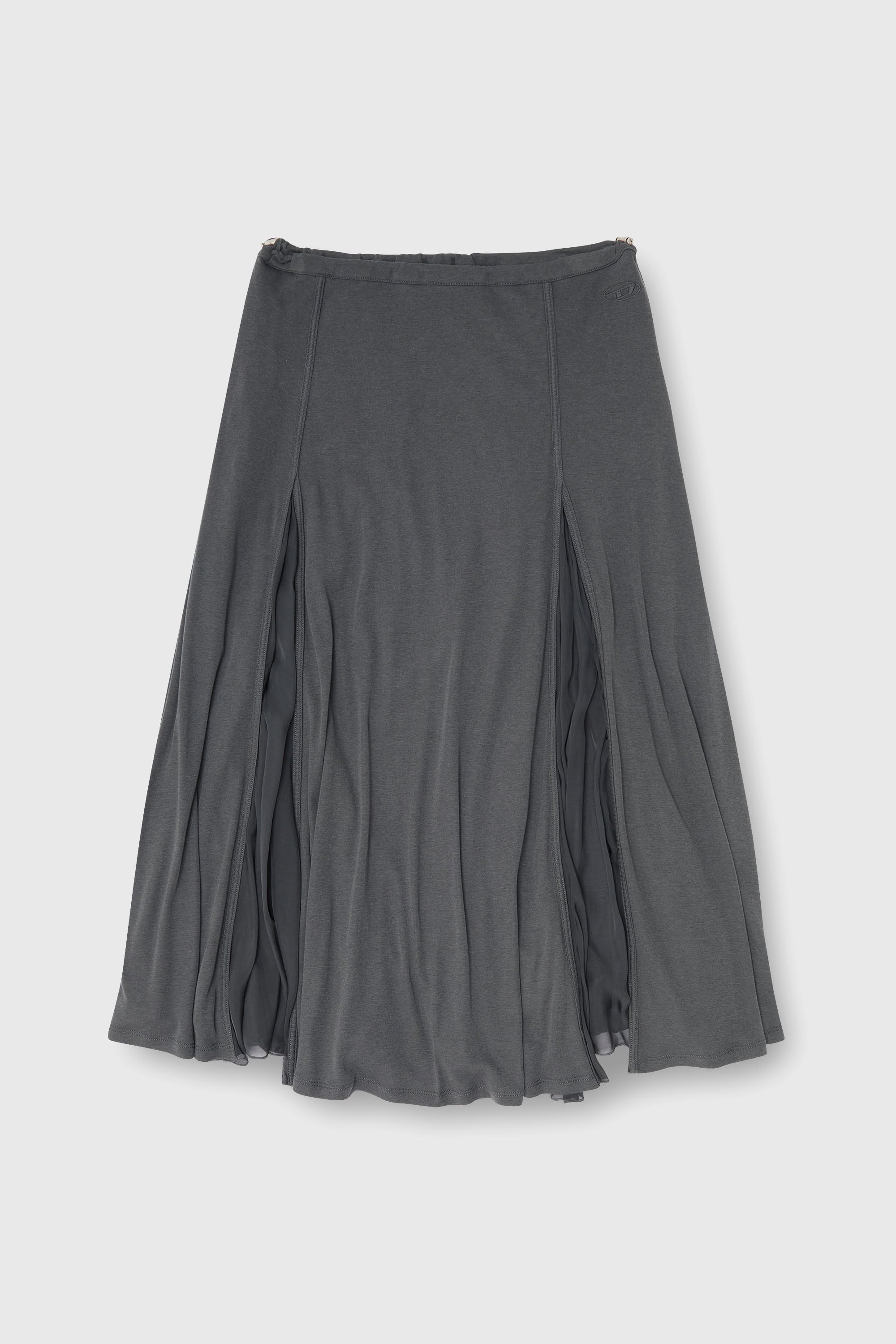Diesel - O-LONGREI, Damen Midirock aus Rippjersey und Chiffon in Grau - 2