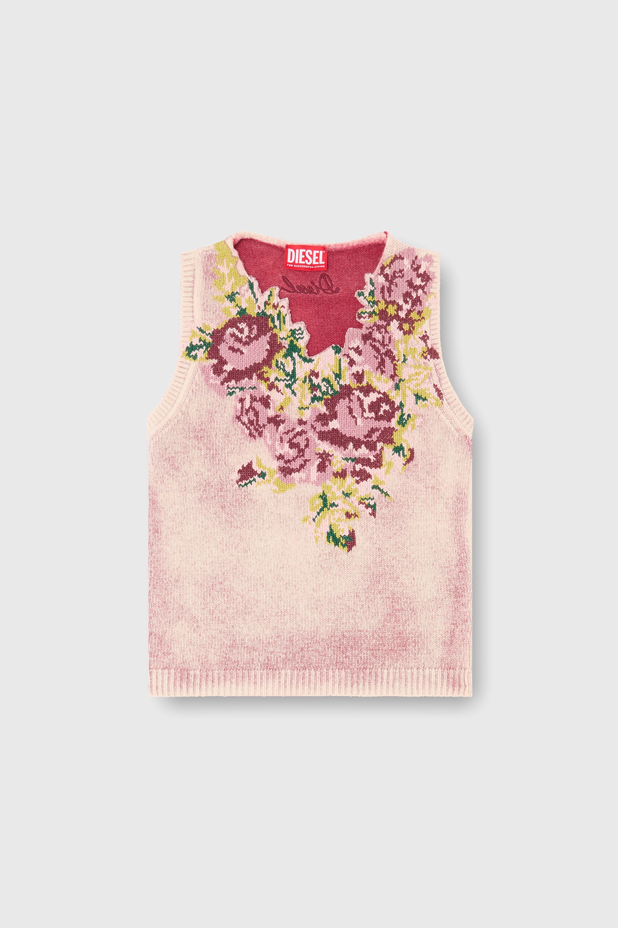 Diesel - M-RARIS, Damen Strickweste aus Wollmischung mit Blumenmuster in Rosa - 2