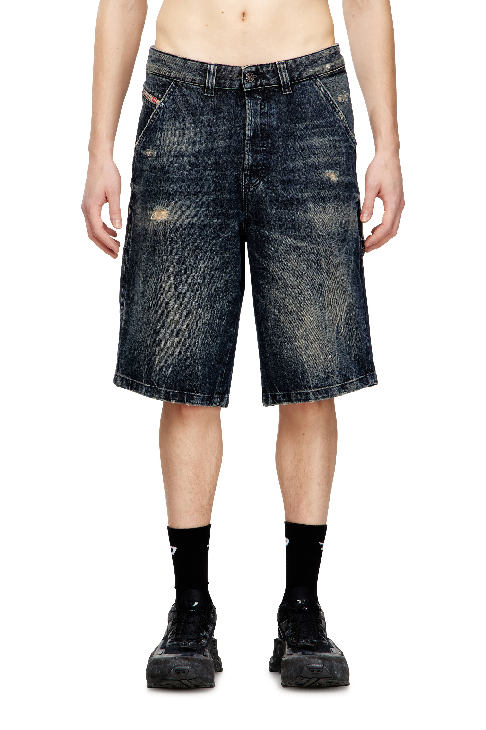 Diesel - D-LIVERY-W-SHORT, Herren Relaxed-Fit-Jeansshorts mit Abnutzungen in Dunkelblau - 1
