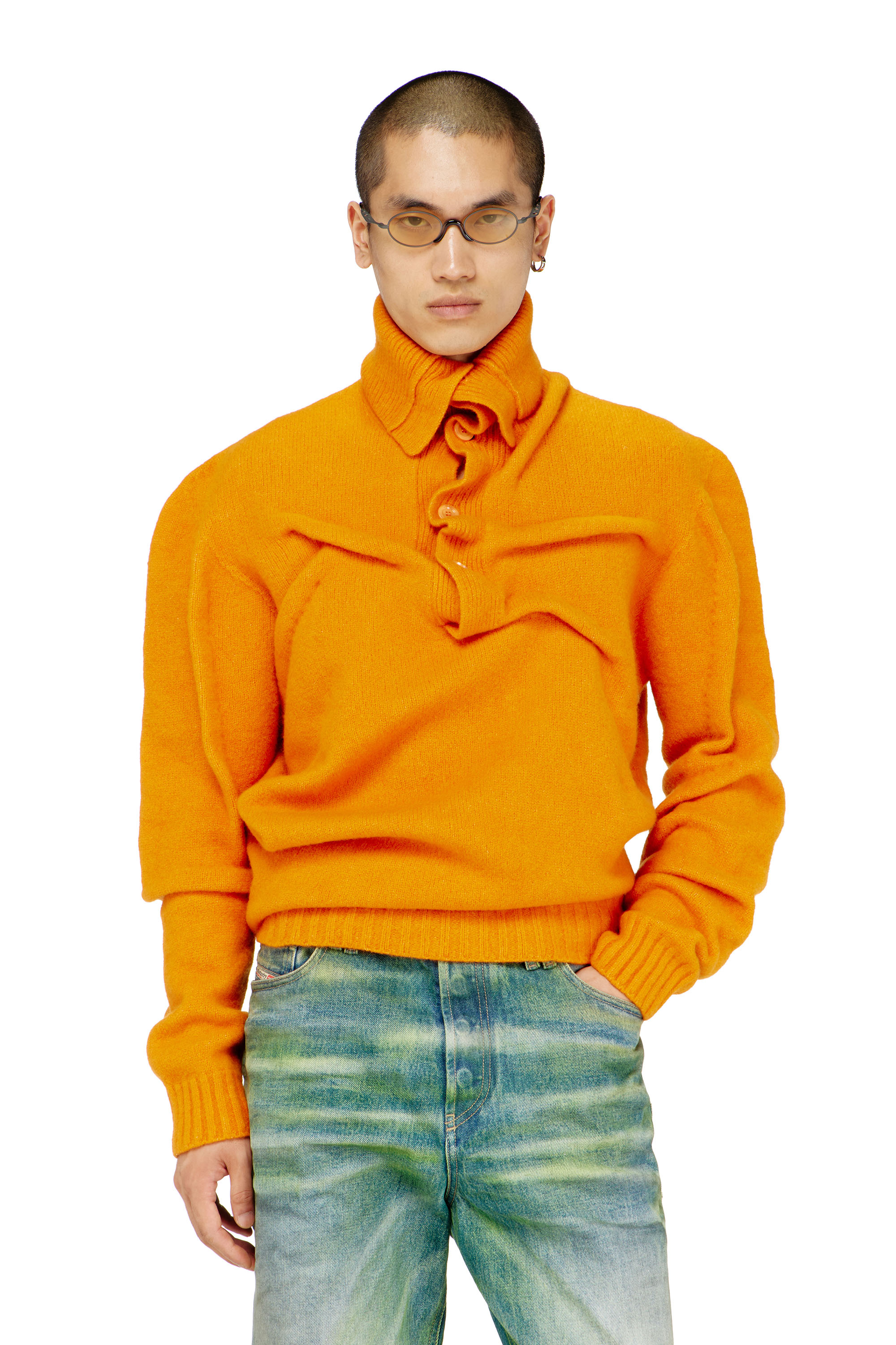 Diesel - K-ANDREW, Herren Pullover mit Knopfleiste aus gekochtem, geknittertem Strick in null - 1