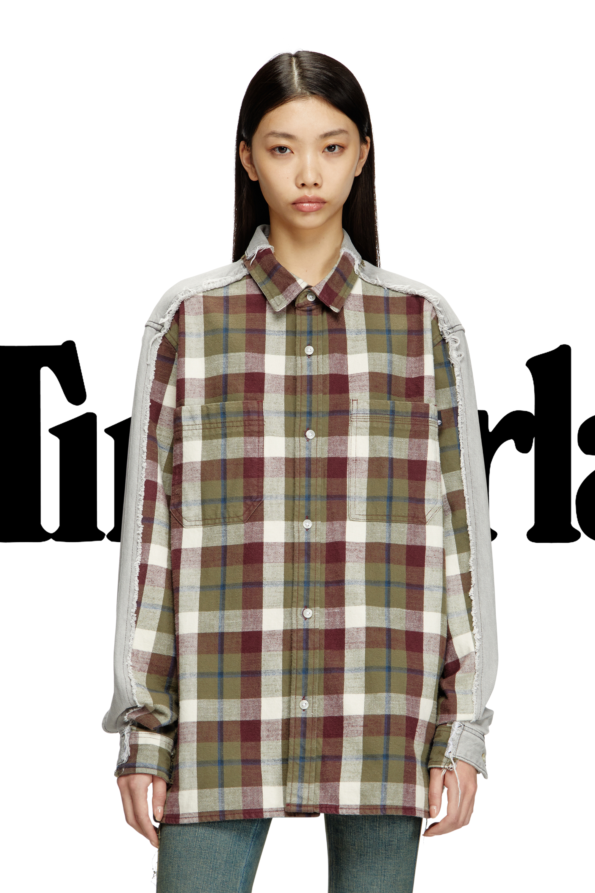 Diesel - Shirt Diseloves 8B, Unisex's Check and bleach-effect denim shirt in Red/Grey - 3