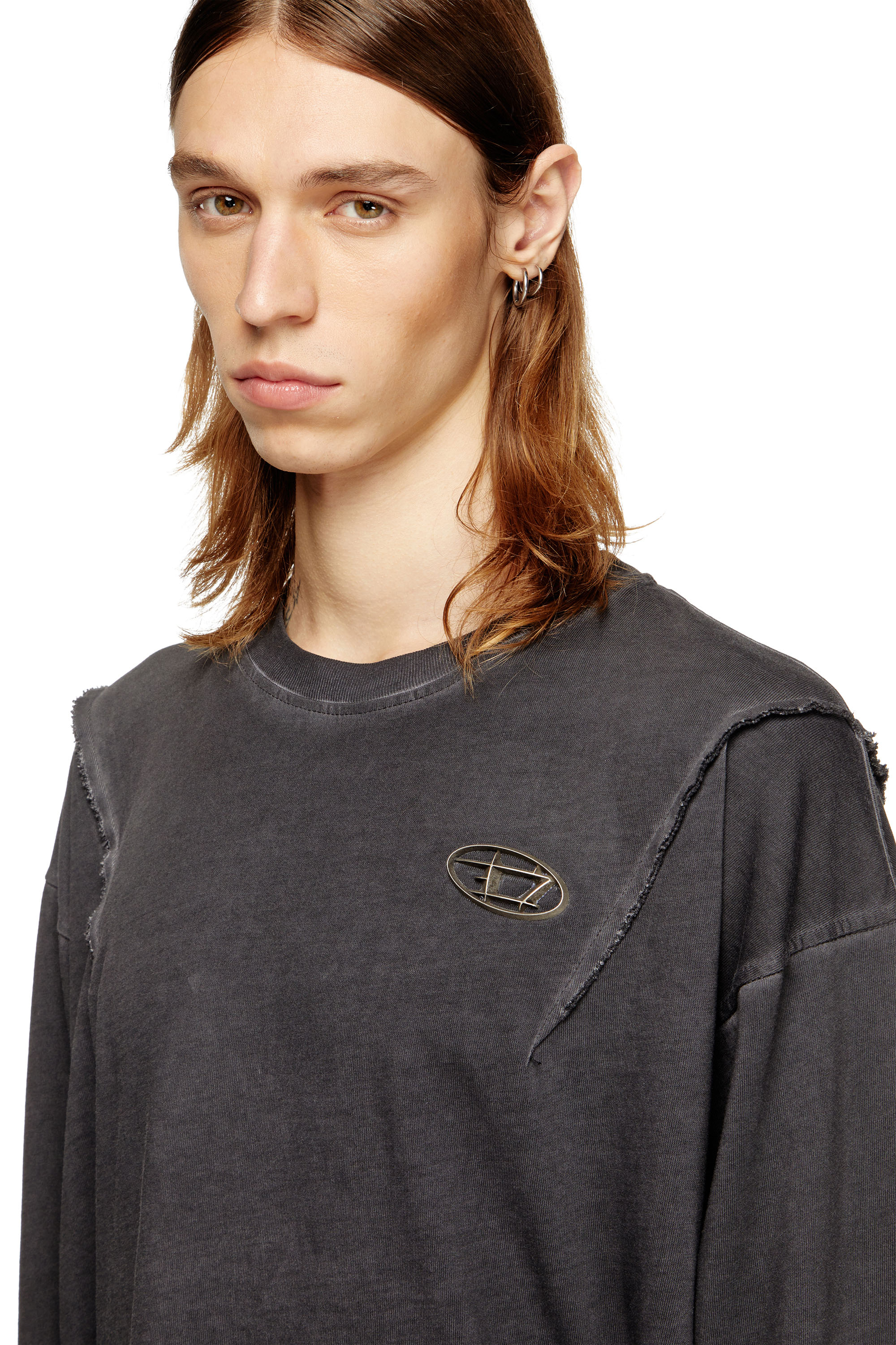 Diesel - T-THUG-T-SHIRT, Unisex Langärmliges T-Shirt mit Verwaschungseffekt in Dunkelgrau - 5